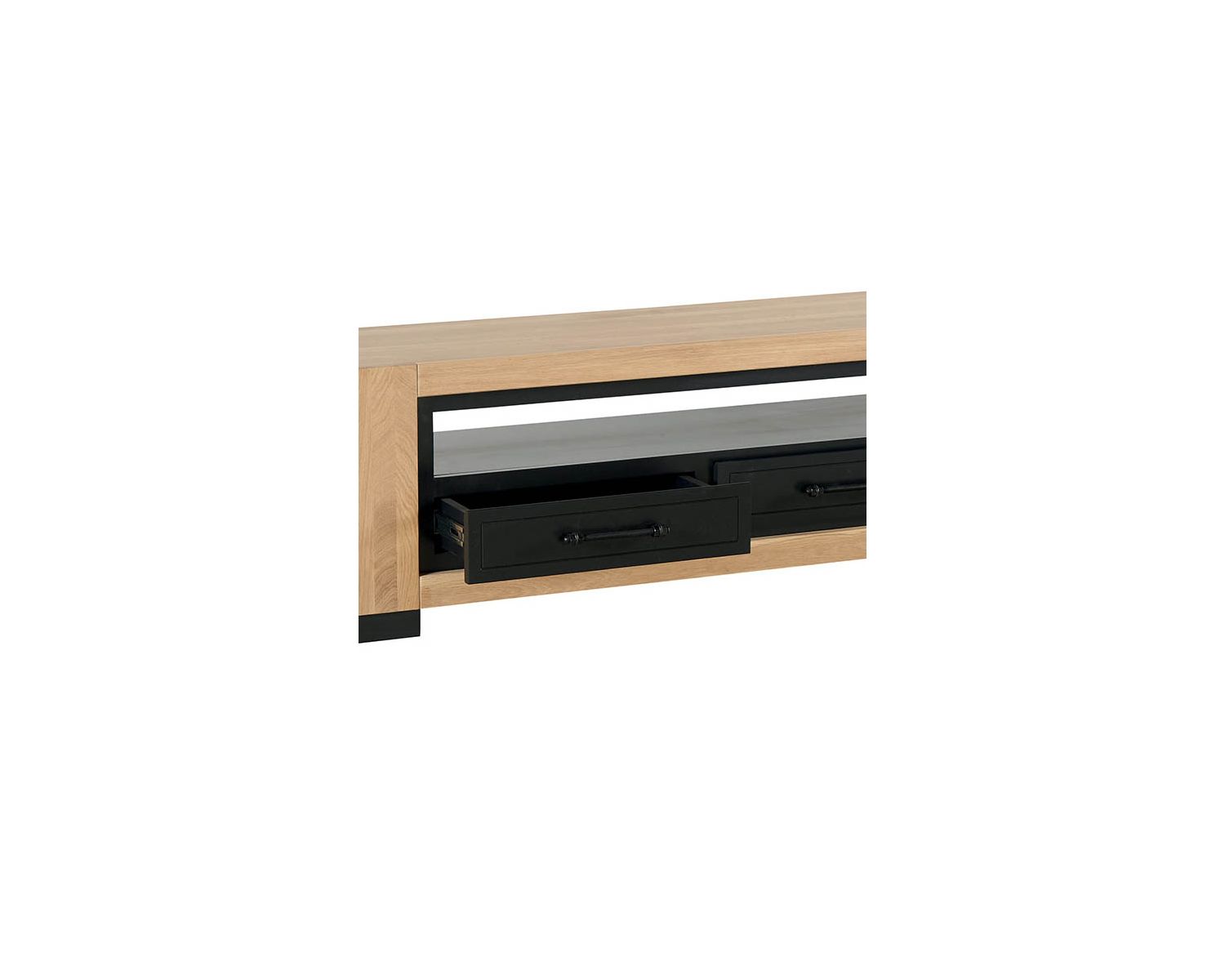 Meuble TV en chêne massif huilé et MDF laqué noir 140 cm "Cleveland"