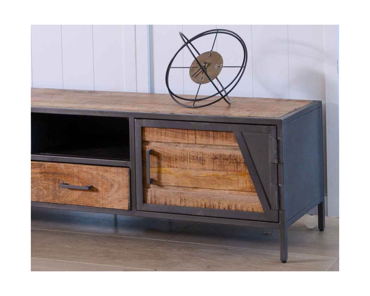 Meuble télé bois et métal gris style industriel "Vista" 150 cm