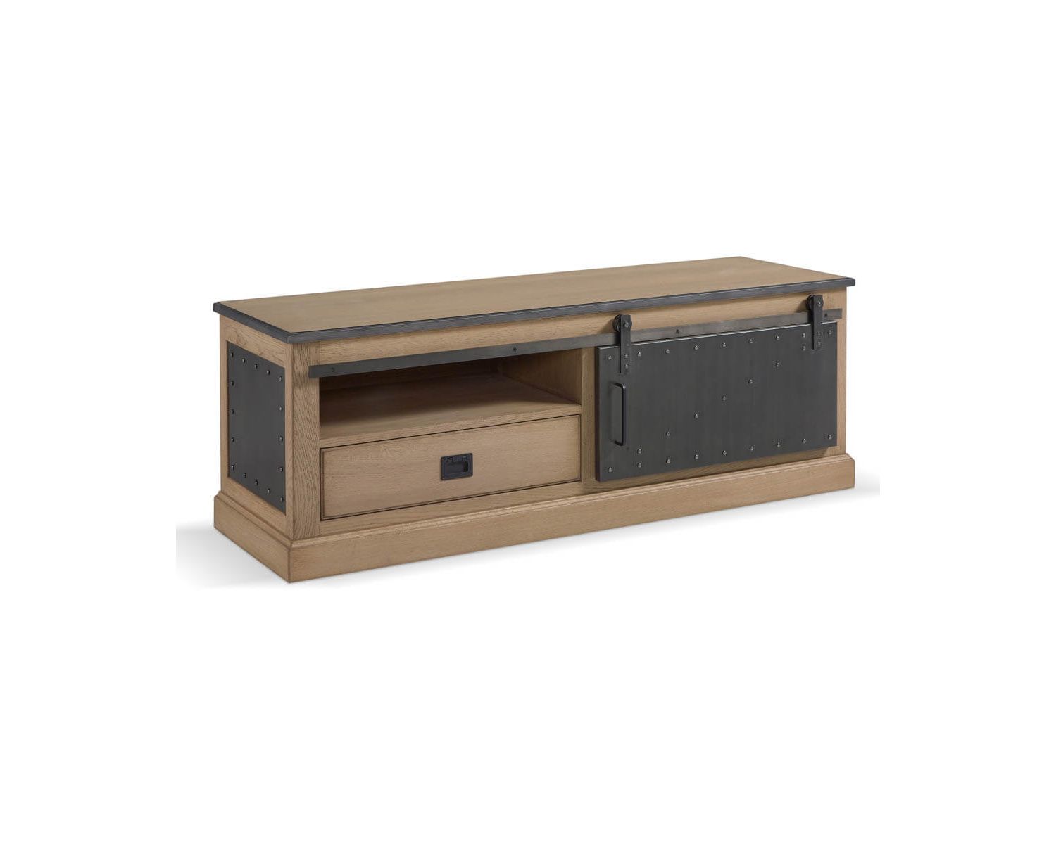 Meuble TV bas style indus’ chic "San Francisco" métal chêne massif