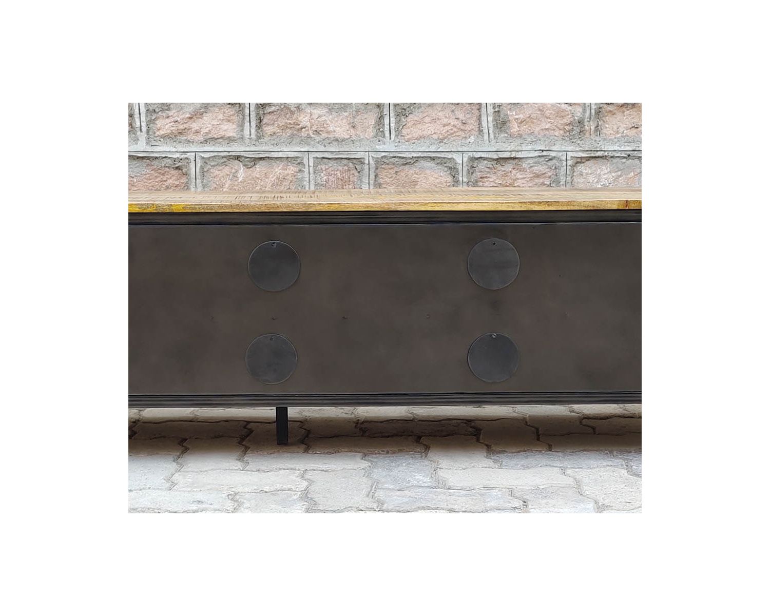 Meuble TV noir en métal et bois "Dowtoun" style atelier 220 cm