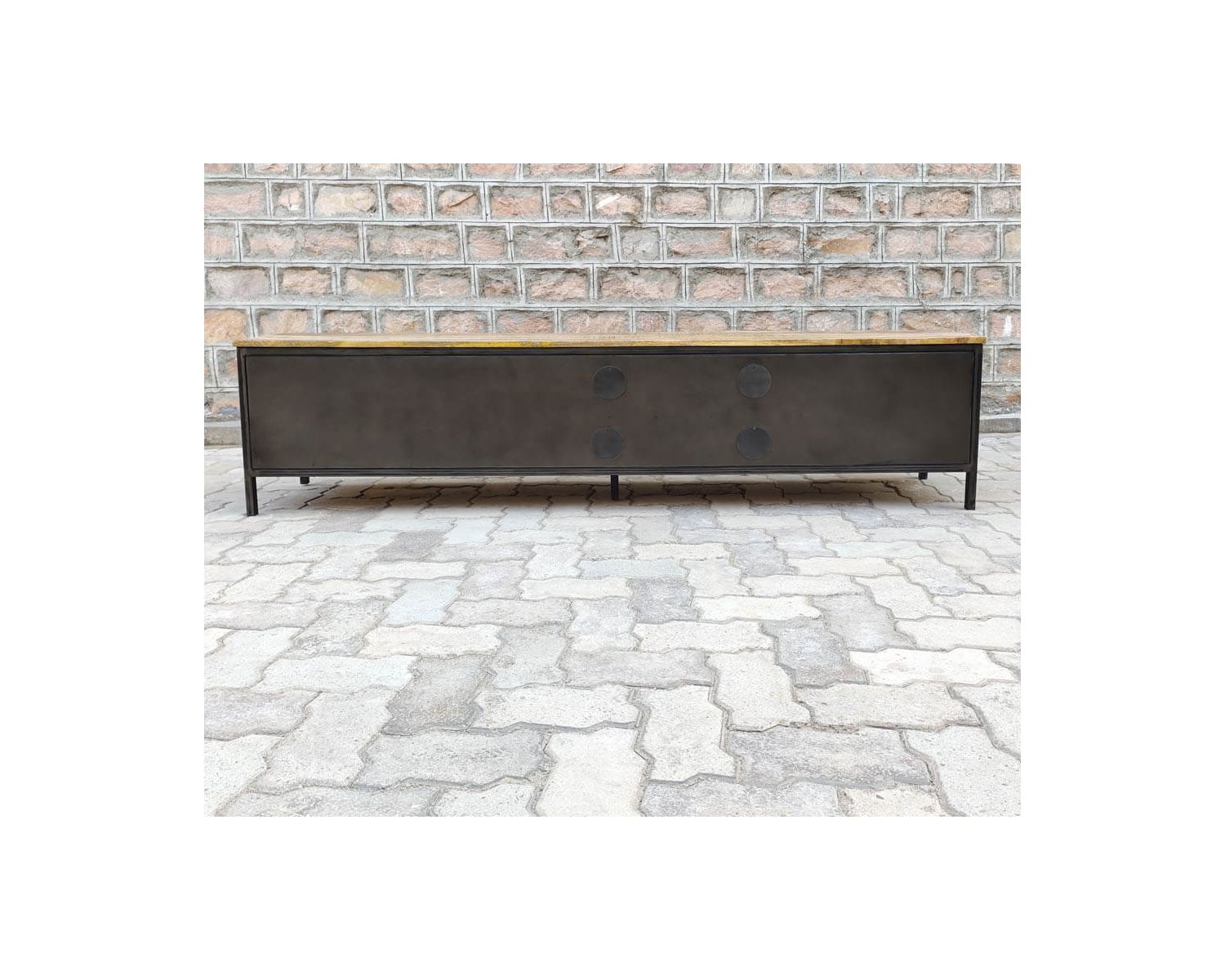 Meuble TV noir en métal et bois "Dowtoun" style atelier 220 cm