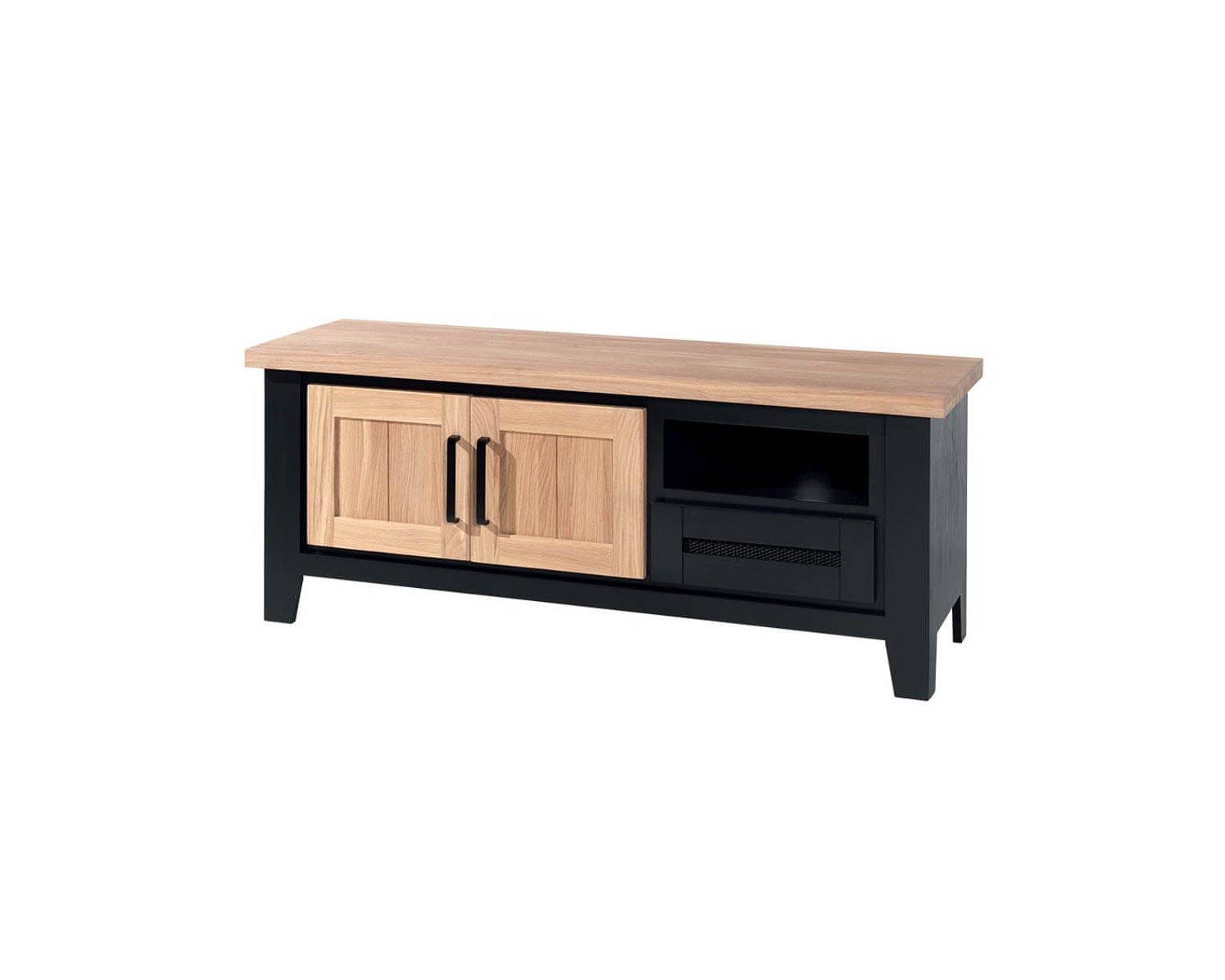 Meuble TV pin noir et chêne naturel style atelier « Ashland » 140 cm