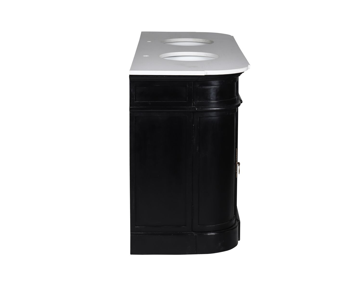 Meuble double vasque coins arrondis bois noir quartz blanc "Églantine"