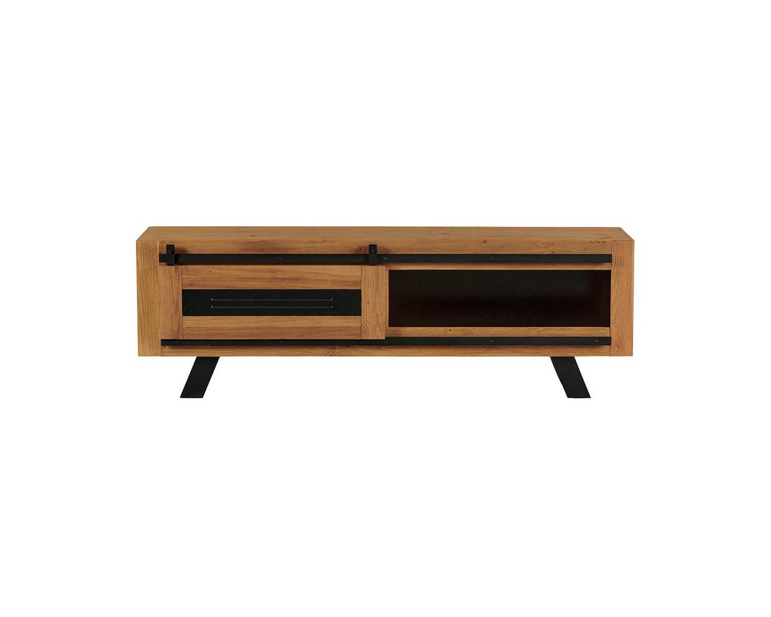 Grand meuble TV industriel bois massif noir et brun "Cardiff" 170 cm