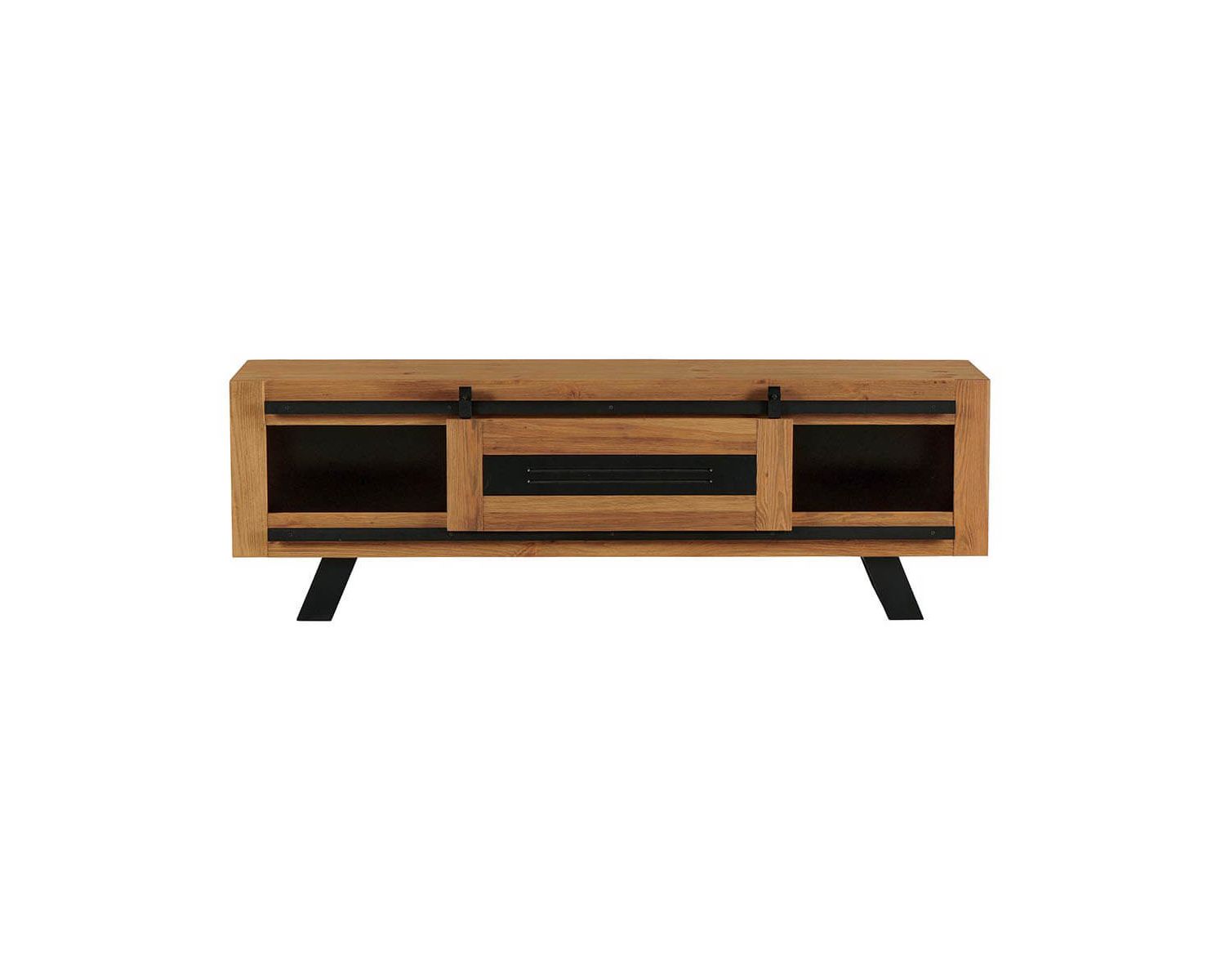 Grand meuble TV industriel bois massif noir et brun "Cardiff" 170 cm