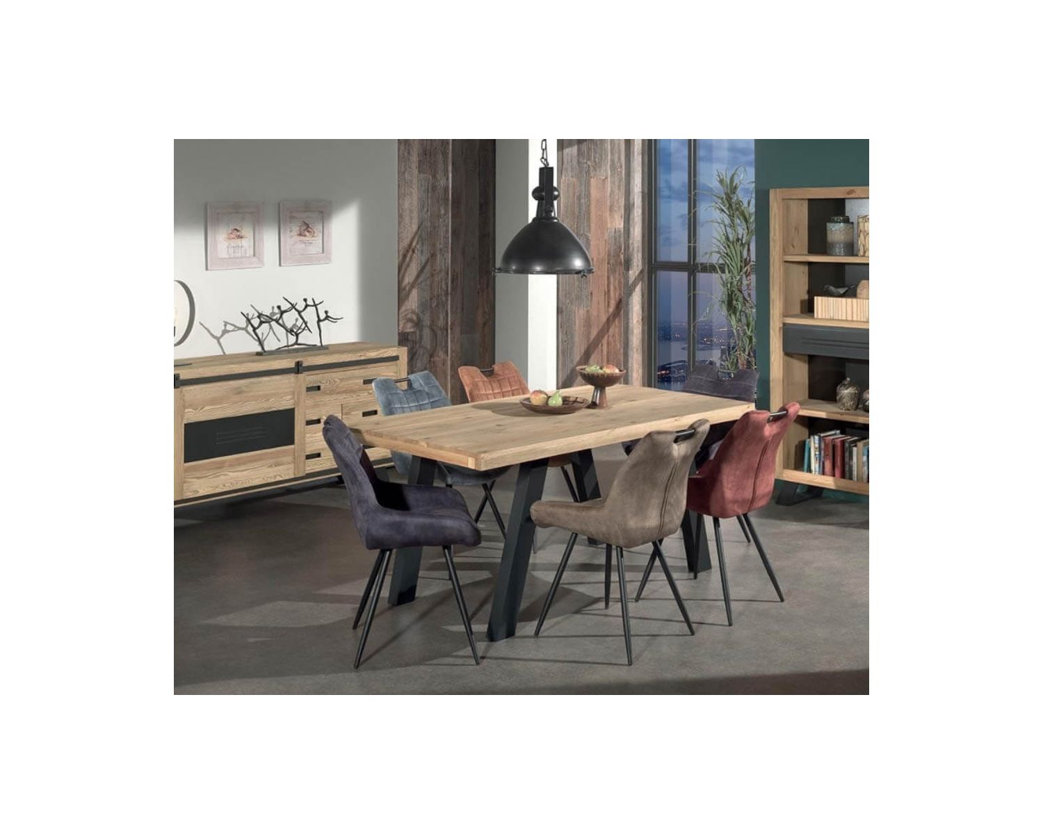 Table basse industrielle bicolore en bois massif avec tiroir "Cardiff"