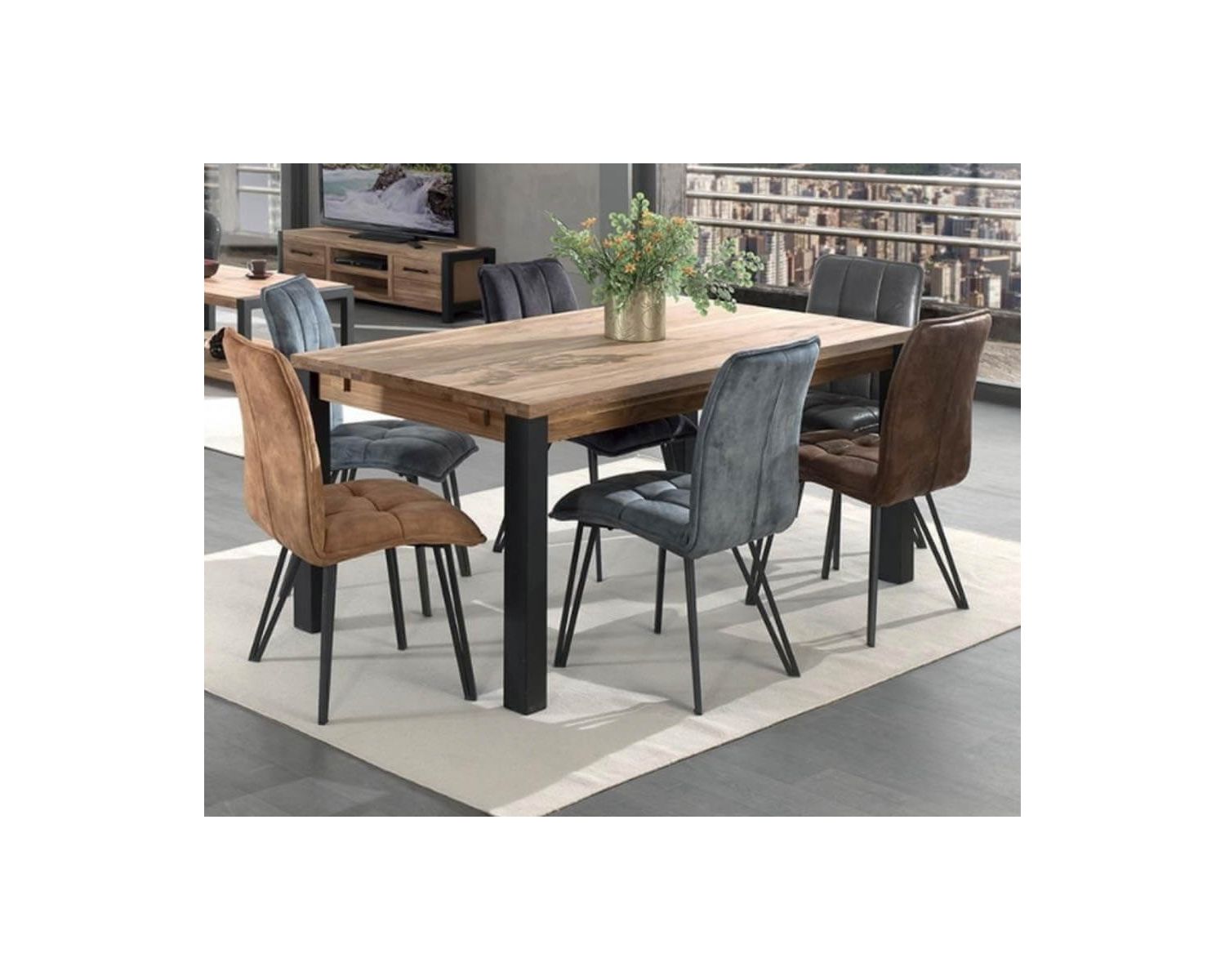 Table à manger moderne en chêne et métal extensible "Catane" 150 cm