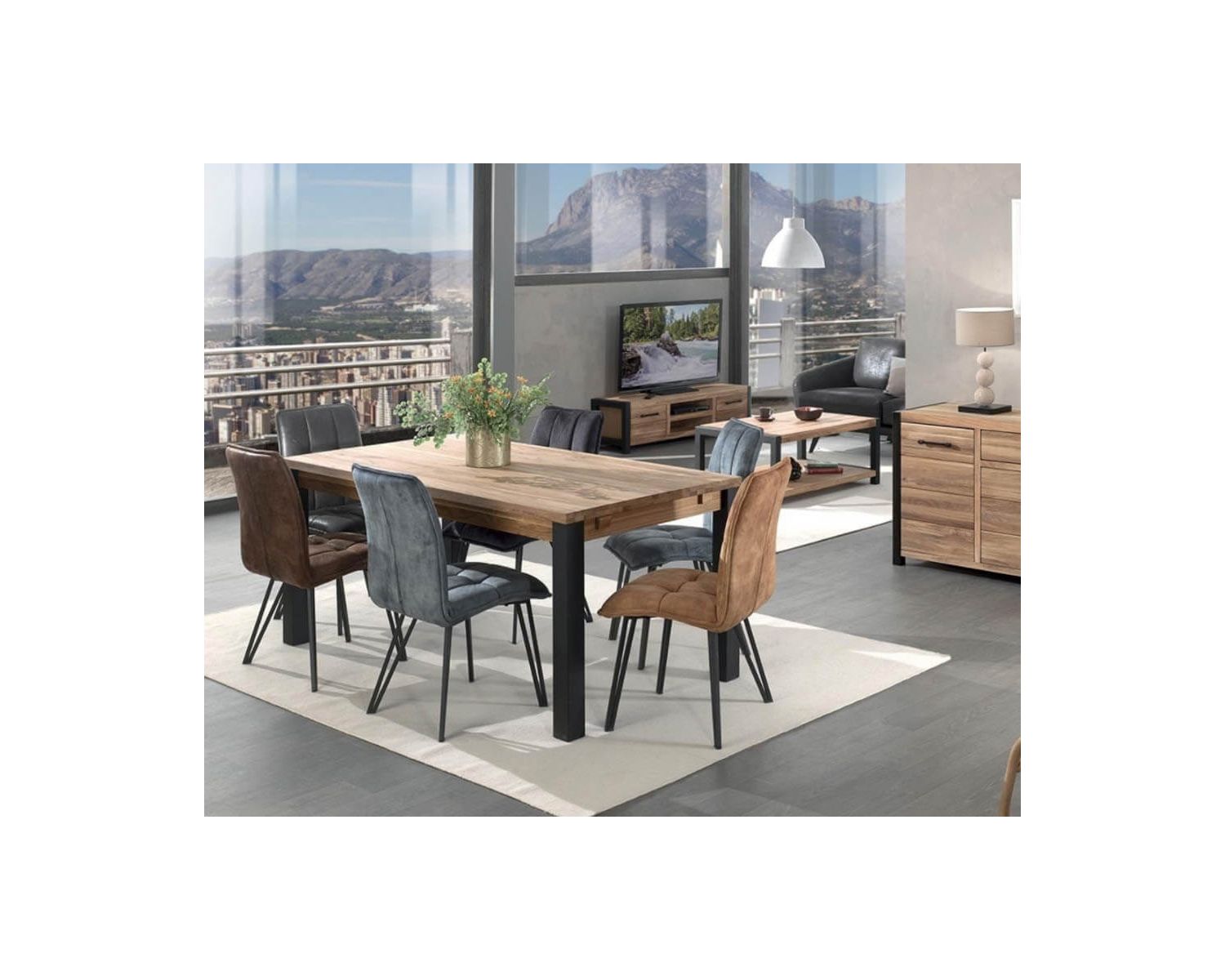 Table basse rectangle "Catane" double plateau en métal et chêne huilé