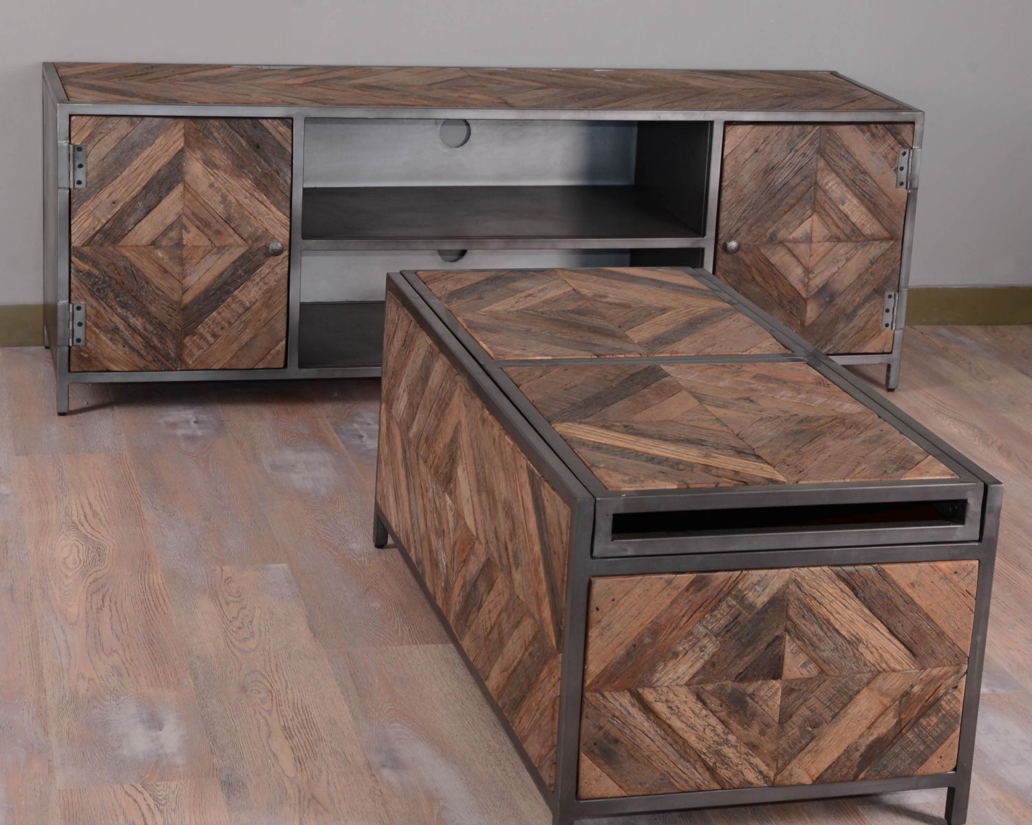 Table basse bar métal et bois industriel 100cm "Wood"