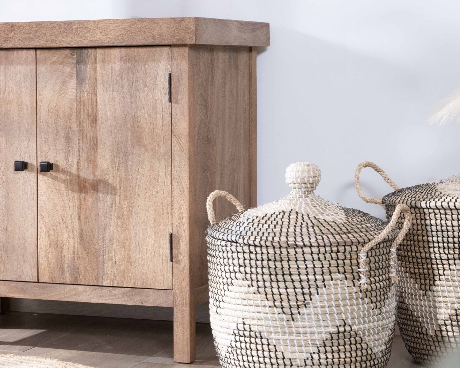 Meuble sous vasque double en manguier massif sablé 165cm "Maestro"