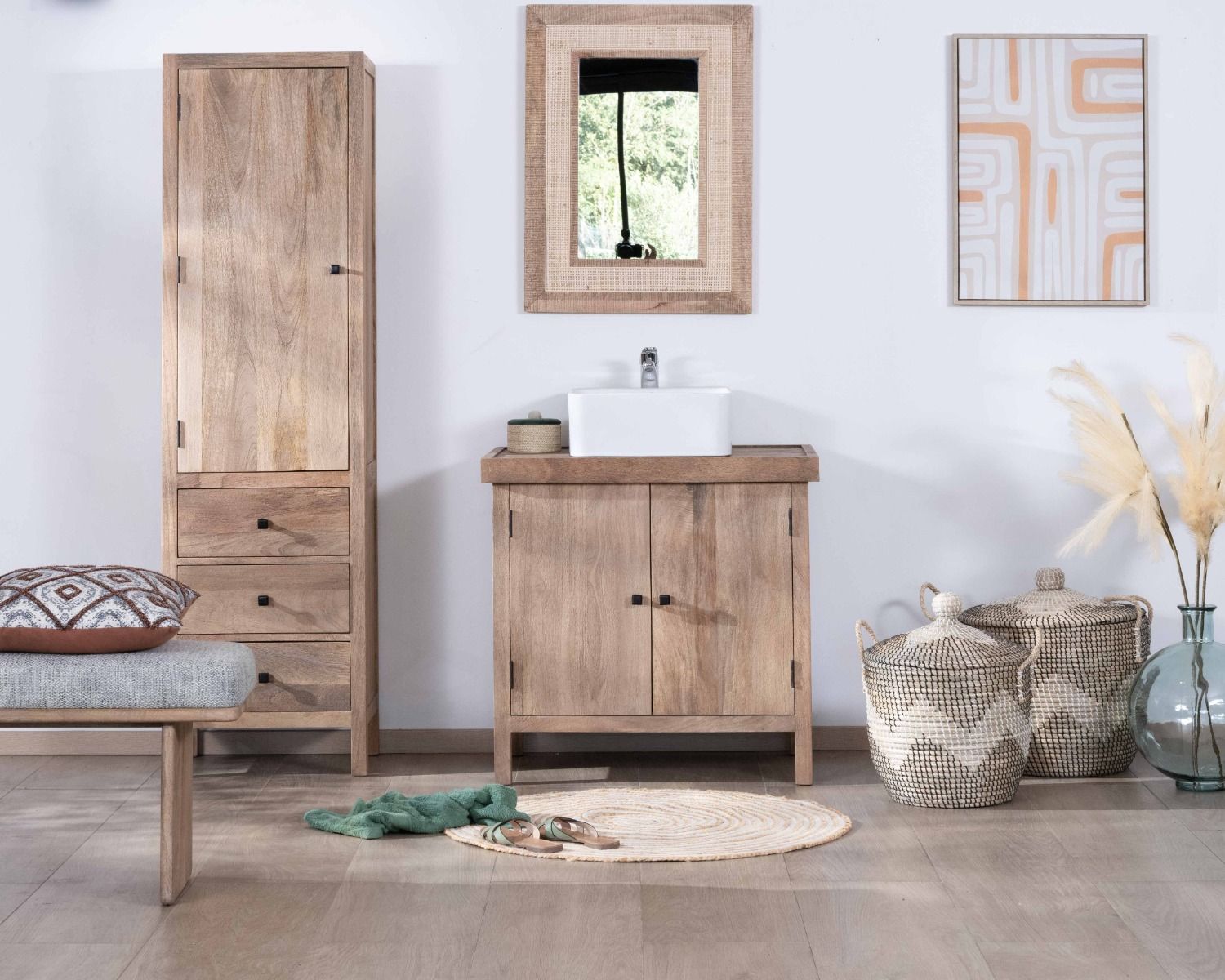 Miroir cadre bois et cannage style rétro romantique "Legacy"