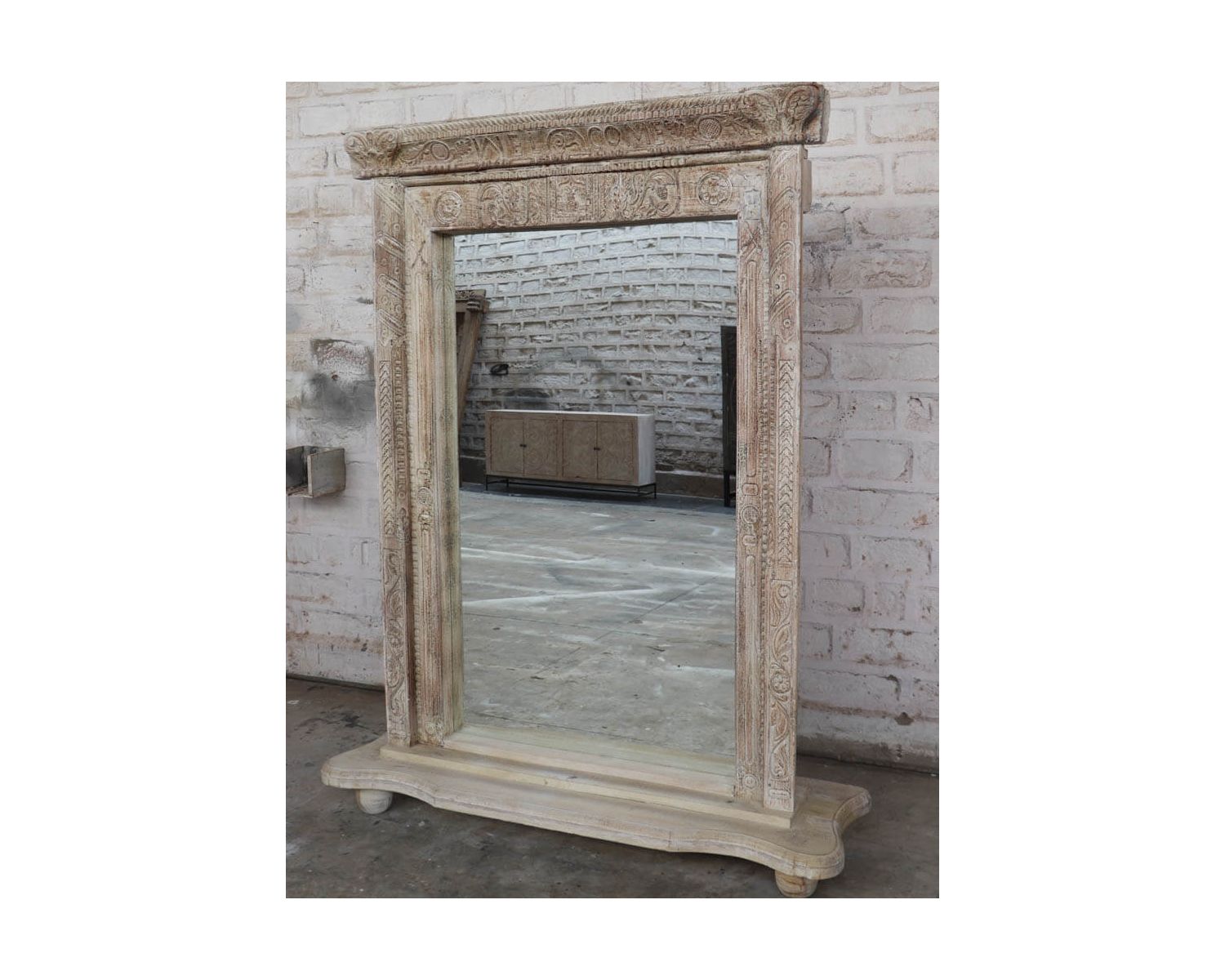 Miroir indien avec cadre bois sculpté modèle unique "Vieille Porte"