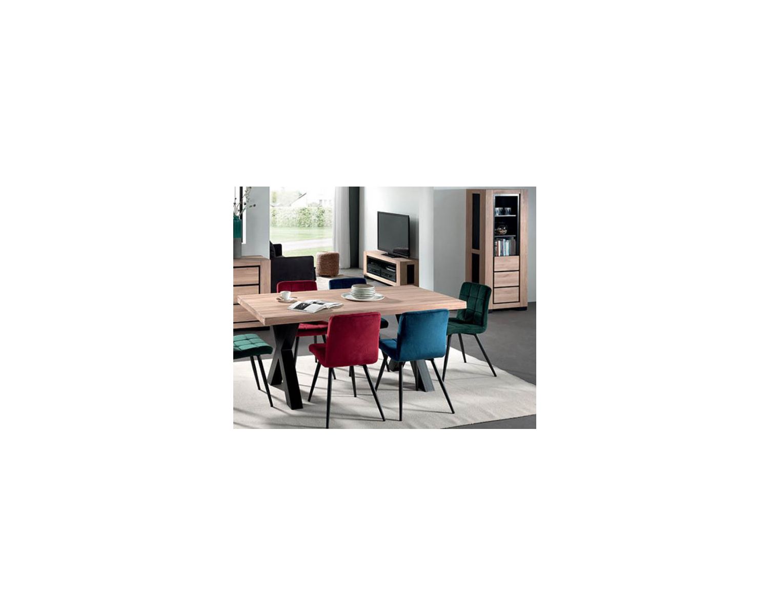 Meuble TV en chêne massif huilé et MDF laqué noir 140 cm "Cleveland"