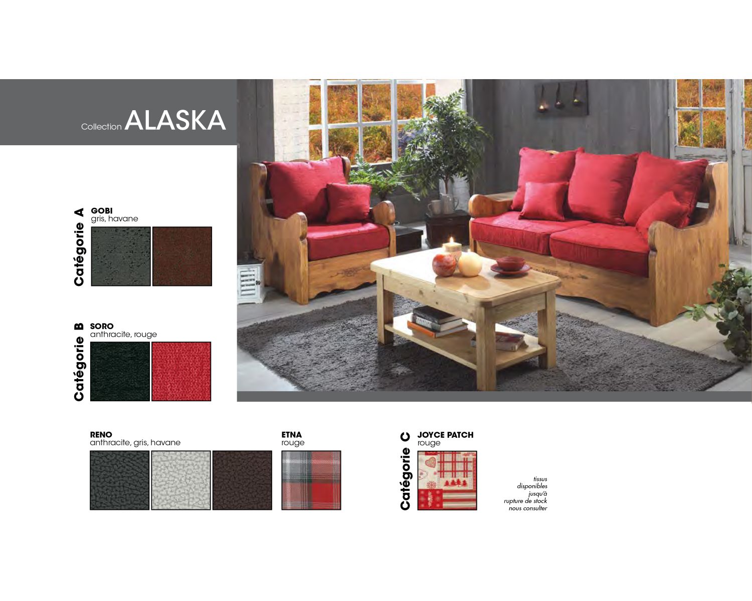 Fauteuil de style rustique en pin massif et tissu au choix "Alaska"