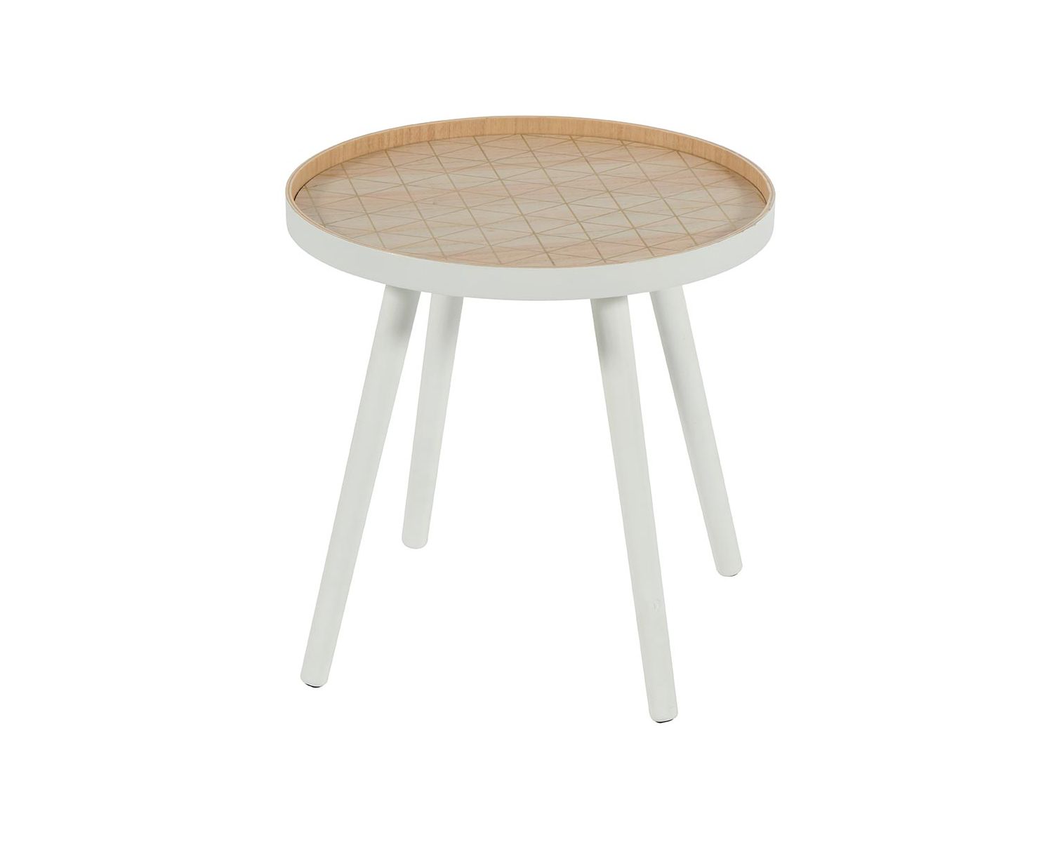 Table d'appoint blanche design plateau gravé "Mona Casita" diam. 41cm