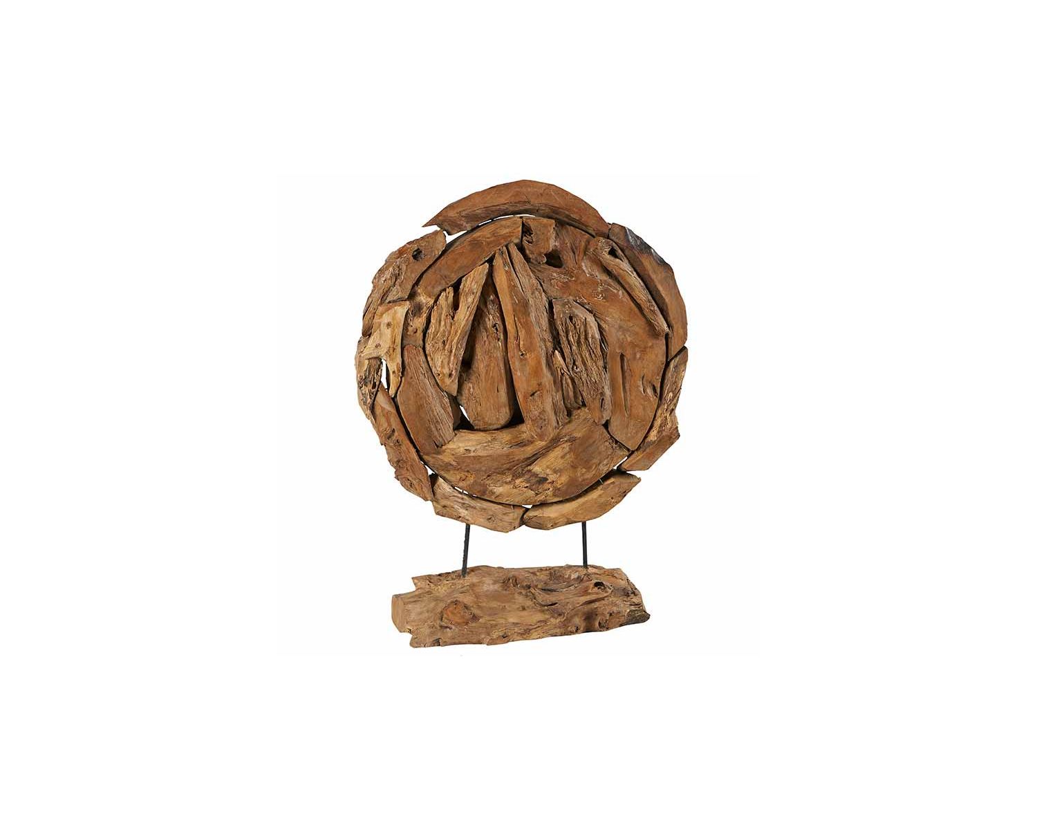 Sculpture déco ronde en racine teck massif "Bois"