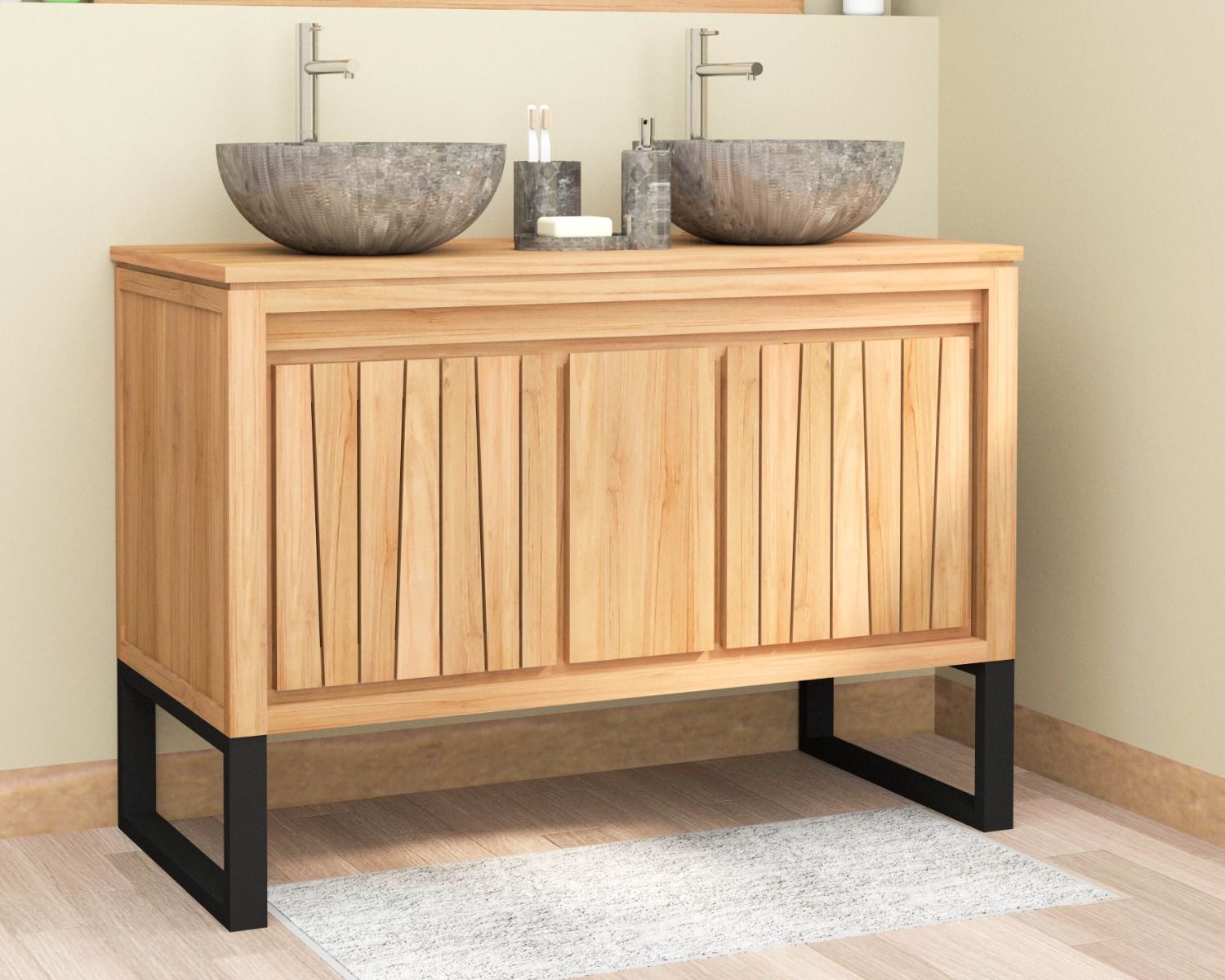 Meuble sous vasque en teck et pieds métal 120 cm "Doko"