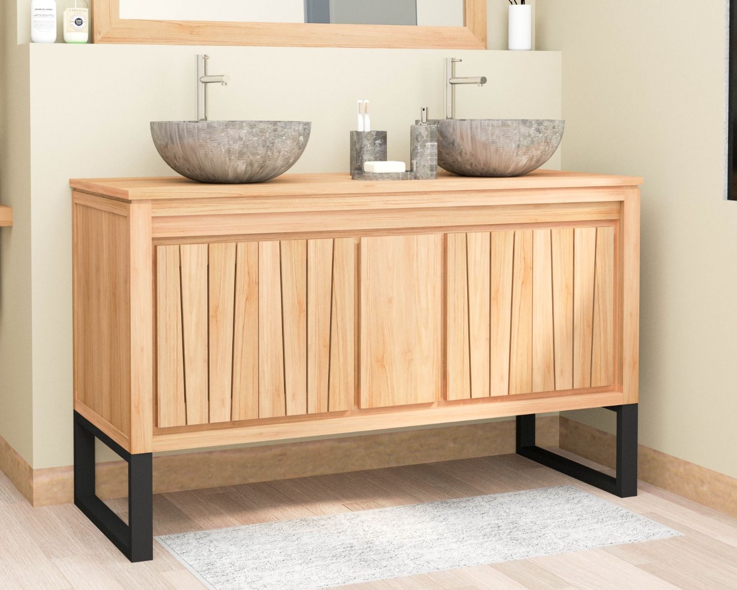 Meuble sous vasque en teck et pieds métal 140 cm "Doko"