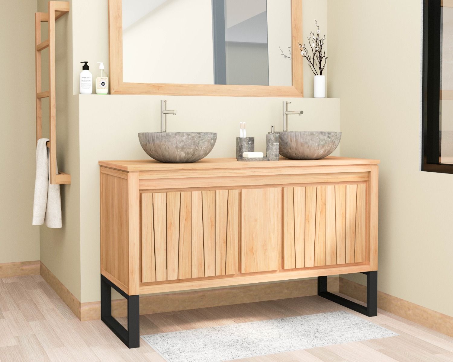 Meuble sous vasque en teck et pieds métal 140 cm "Doko"