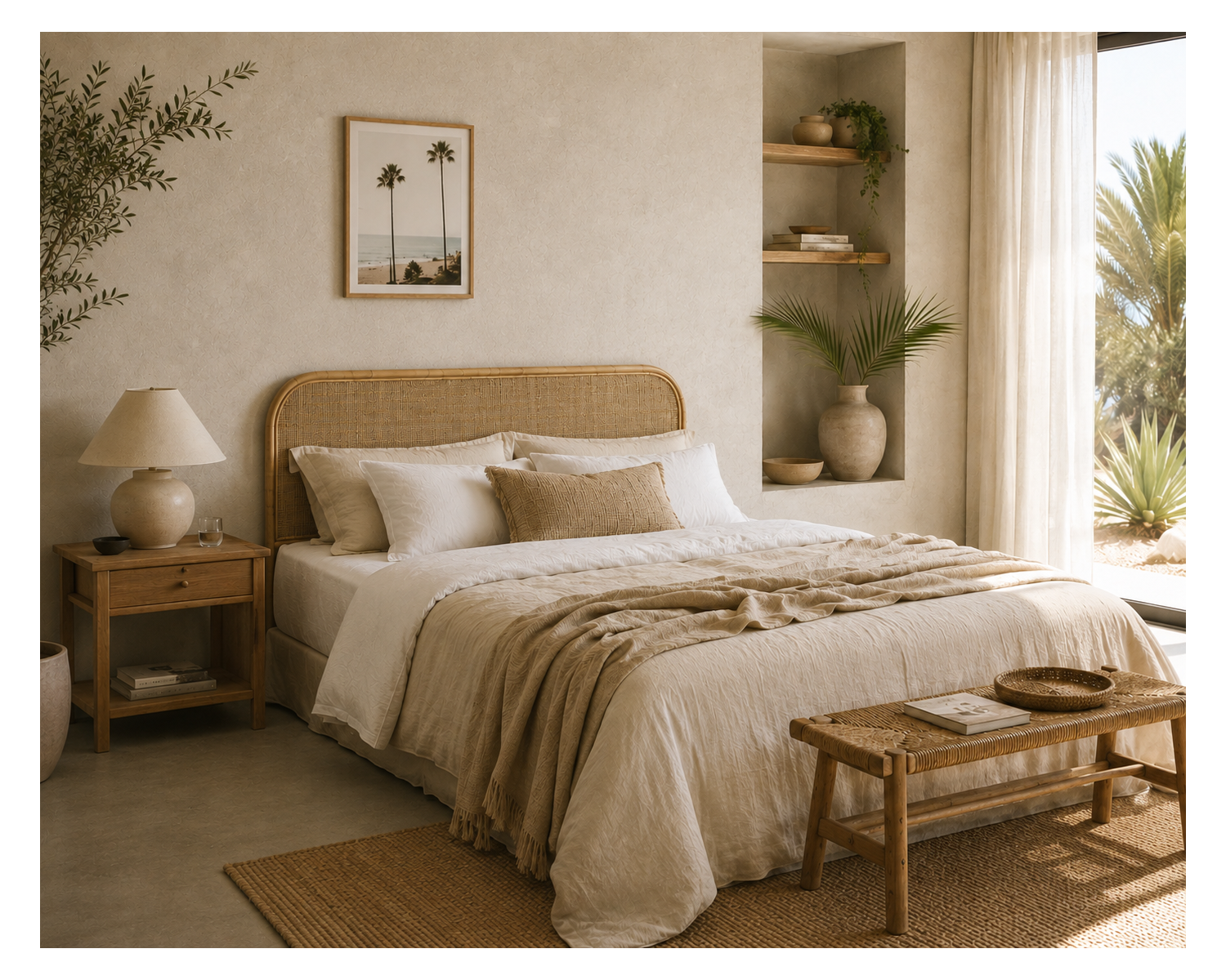 Tête de lit 140 cm en rotin style naturel et épuré "Solira"