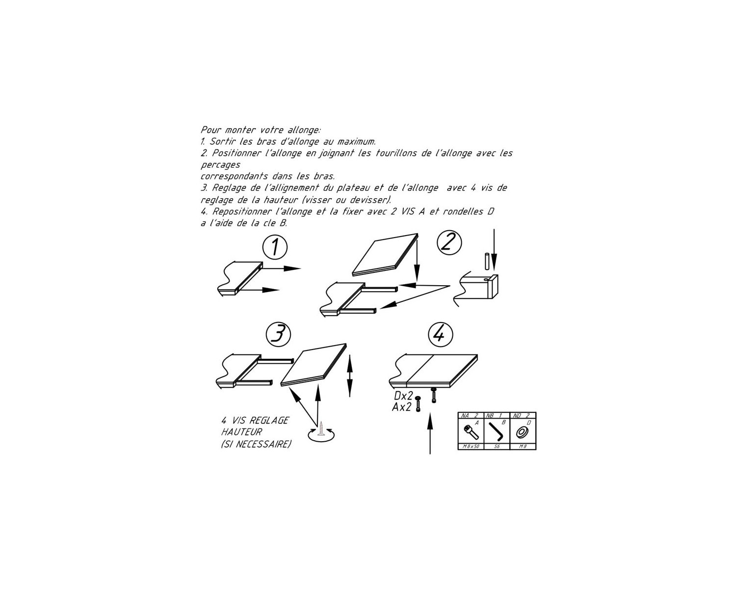 Allonge de table "Cardiff" en pin massif brossé huilé 50 cm