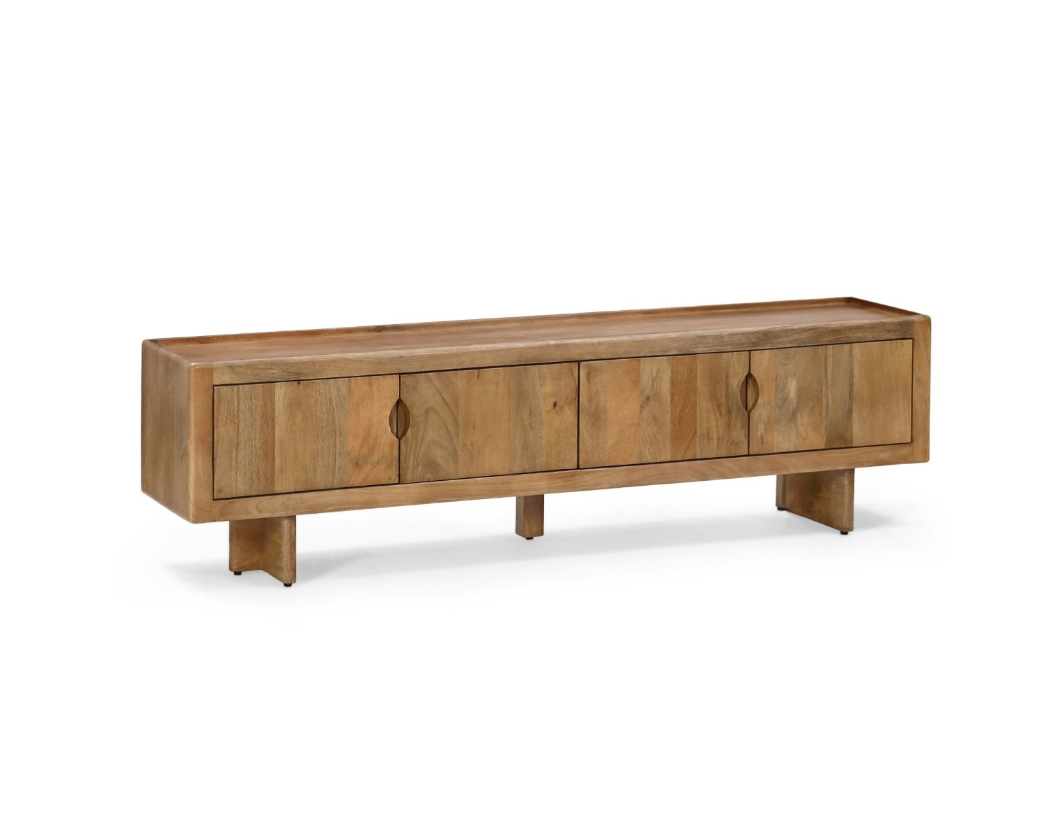 Meuble TV bas 180 cm en manguier naturel "Odely" 4 portes