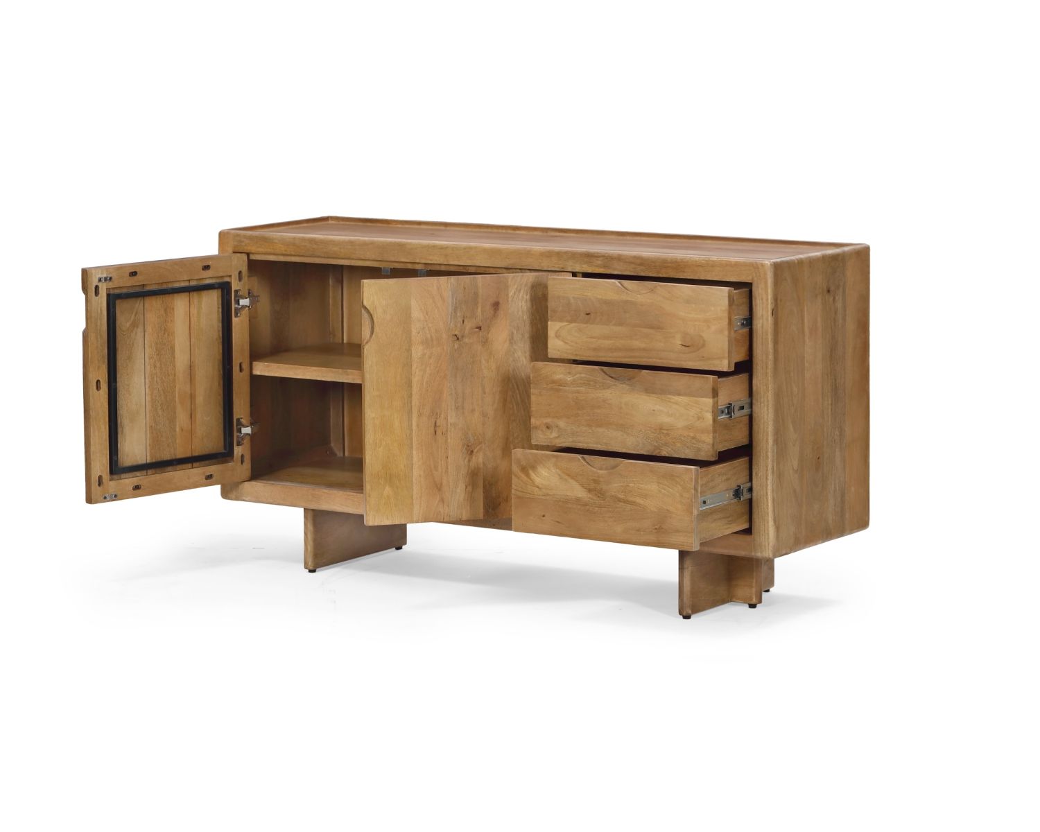 Buffet rétro 3 portes en manguier massif finition naturelle "Odely" 150 cm