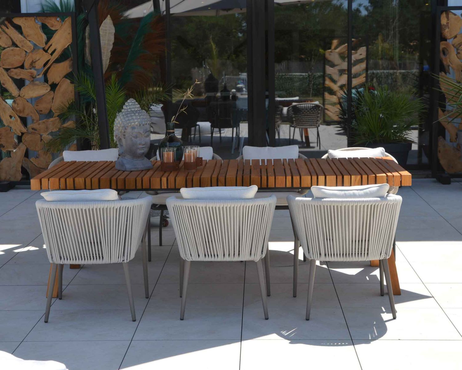 Lot de 2 chaises de jardin design tissu et alu champagne "Cheverny"