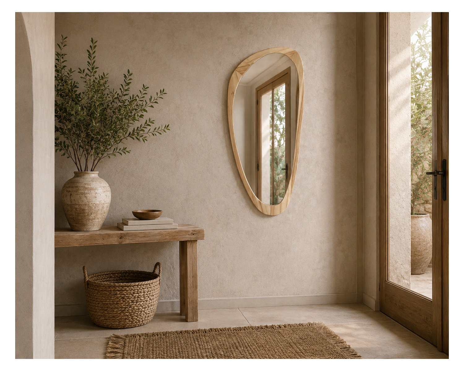 Miroir forme organique avec cadre en bois "Solira" 130 cm de haut