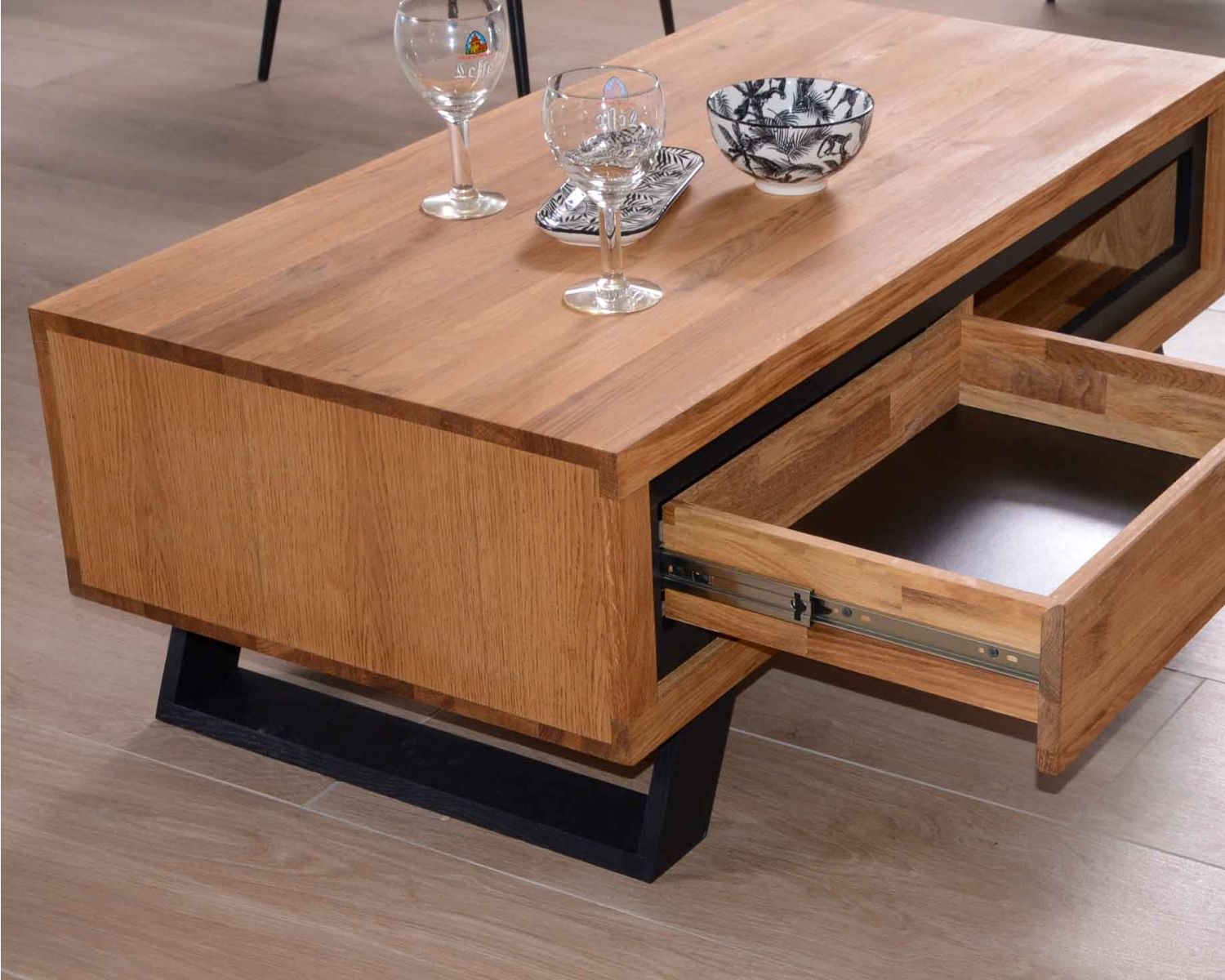Table basse bois et noir 1 tiroir "Toly" Casita