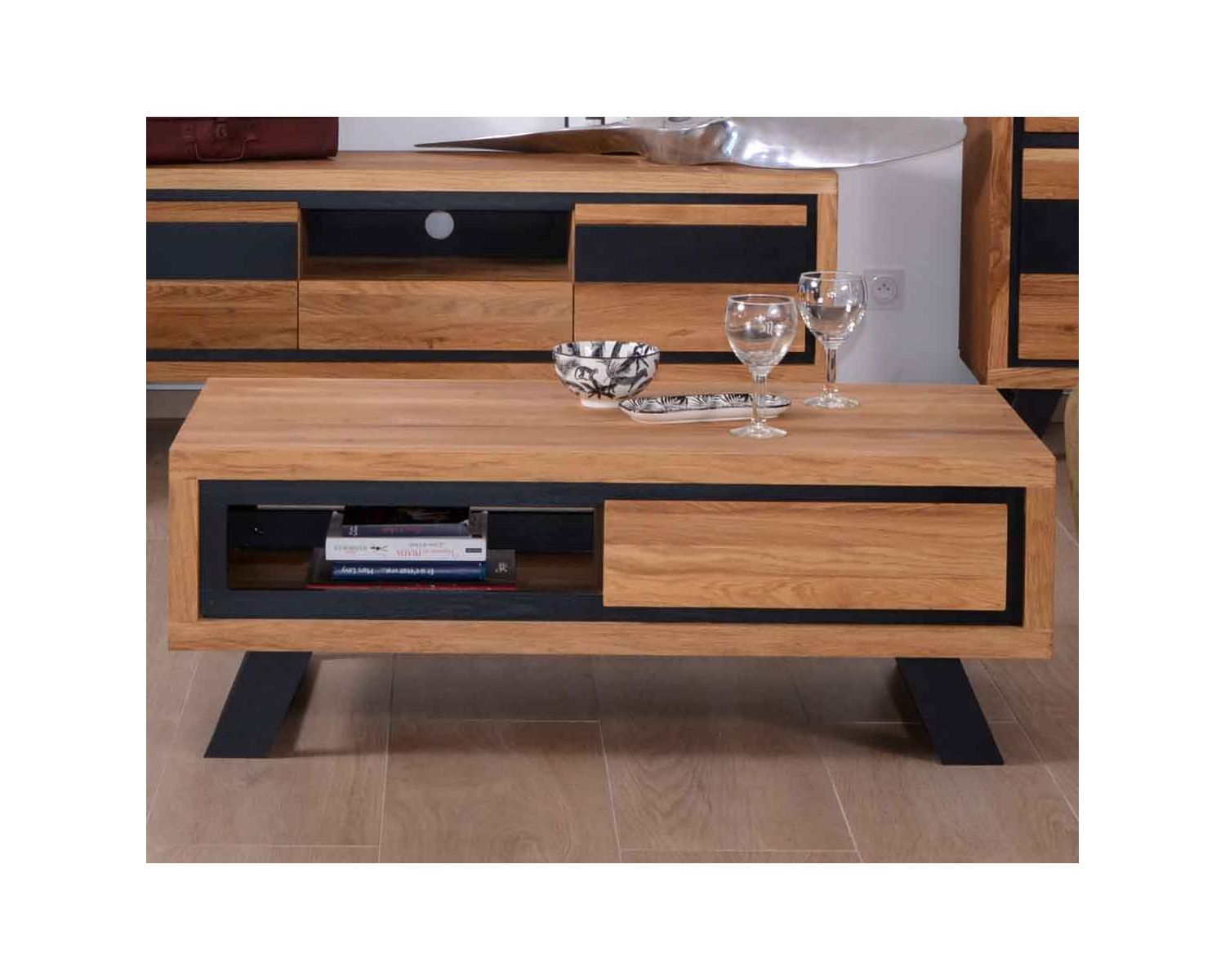 Table basse bois et noir 1 tiroir "Toly" Casita