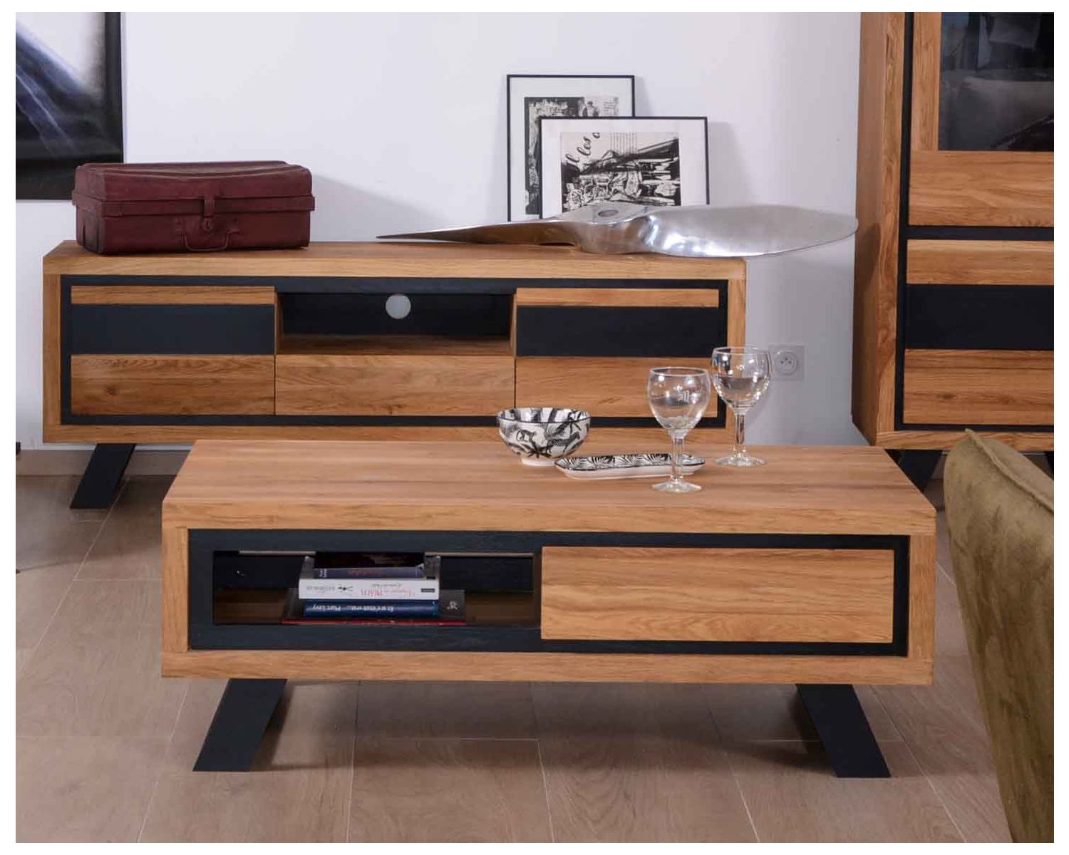 Table basse bois et noir 1 tiroir "Toly" Casita