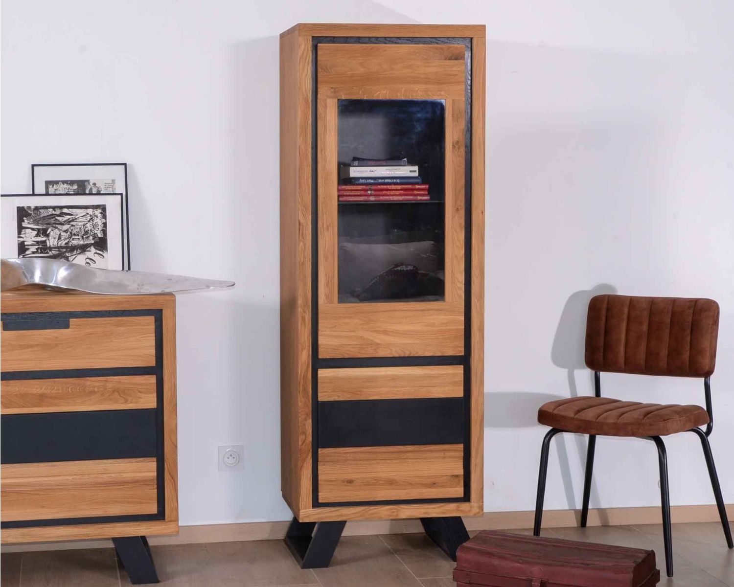 Vitrine en chêne moderne 2 portes "Toly" haut. 170 cm