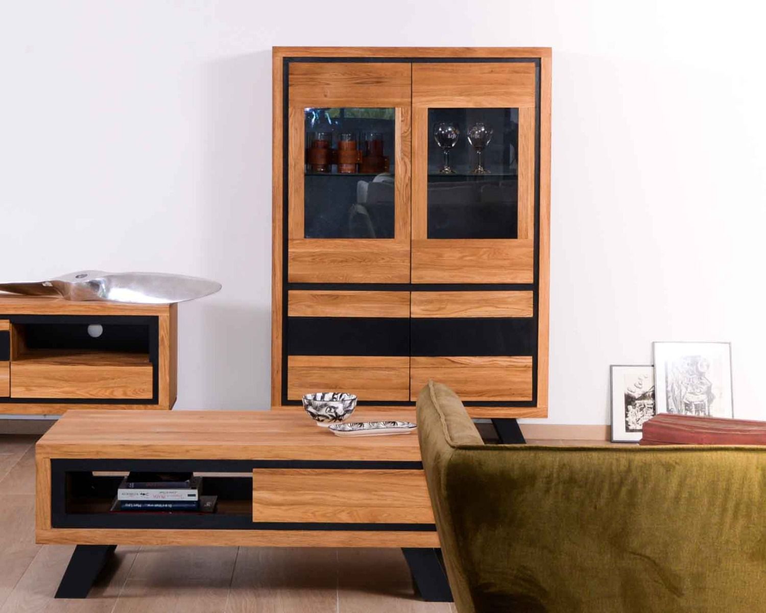 Table basse bois et noir 1 tiroir "Toly" Casita