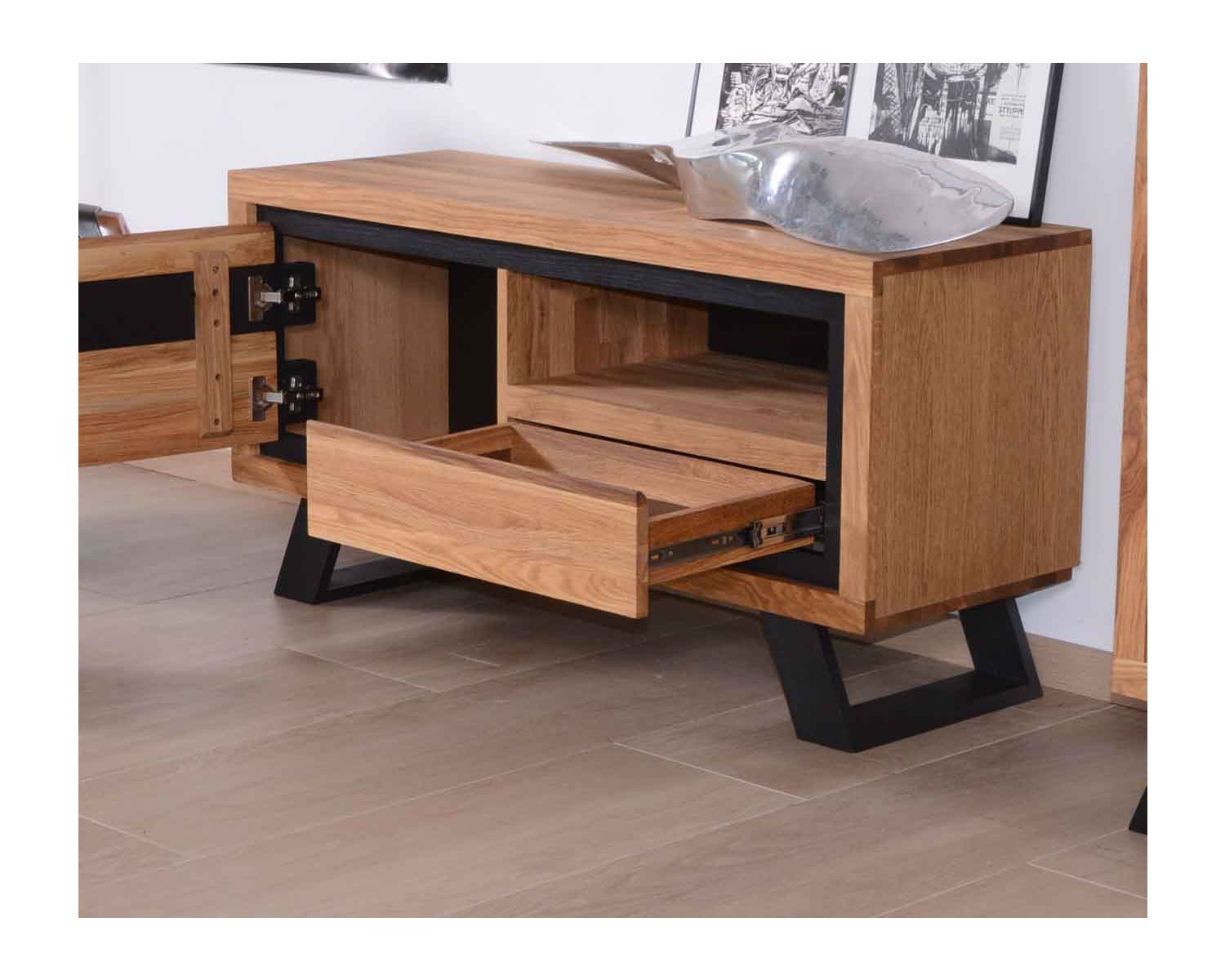 Meuble TV "Toly"  chêne massif 1 porte 1 tiroir 1 niche