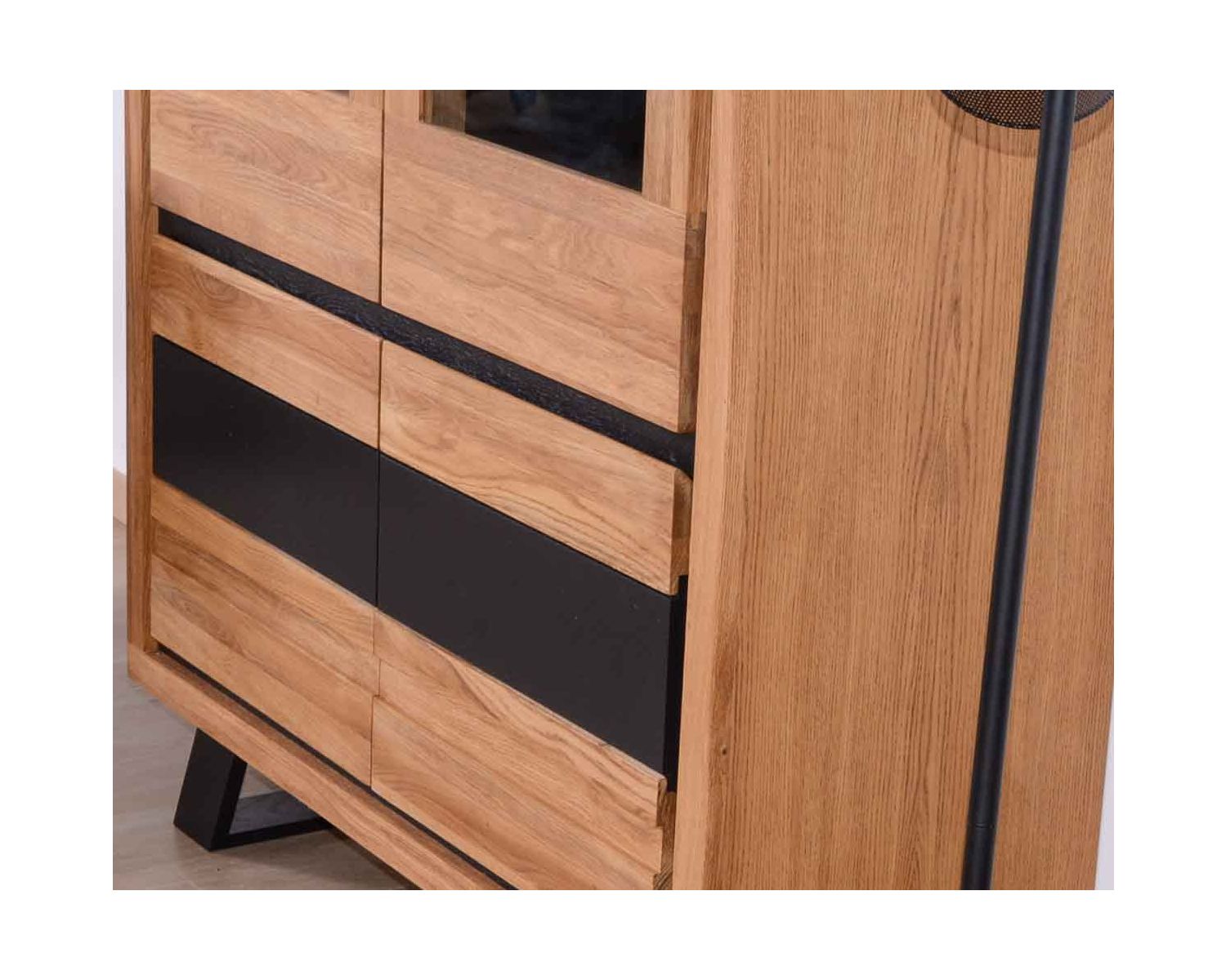 Vitrine noire et bois en chêne massif "Toly" 4 portes haut.152cm