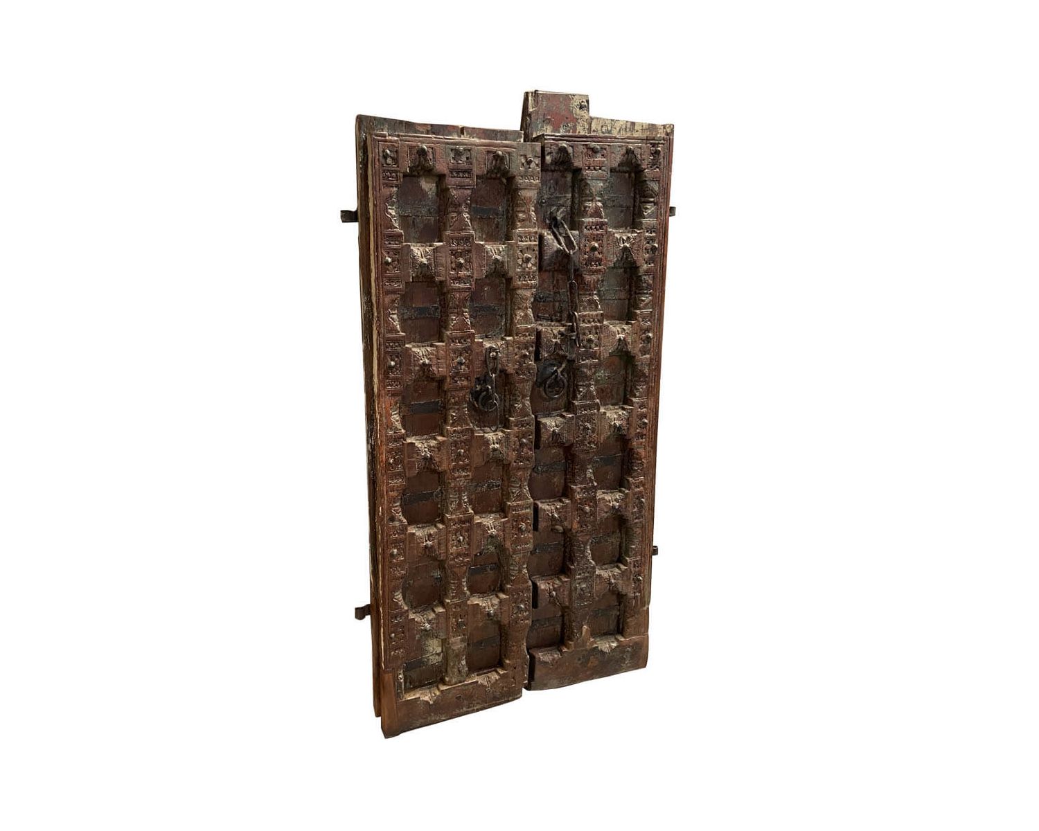 Porte indienne traditionnelle en bois massif et métal "Vieille porte"