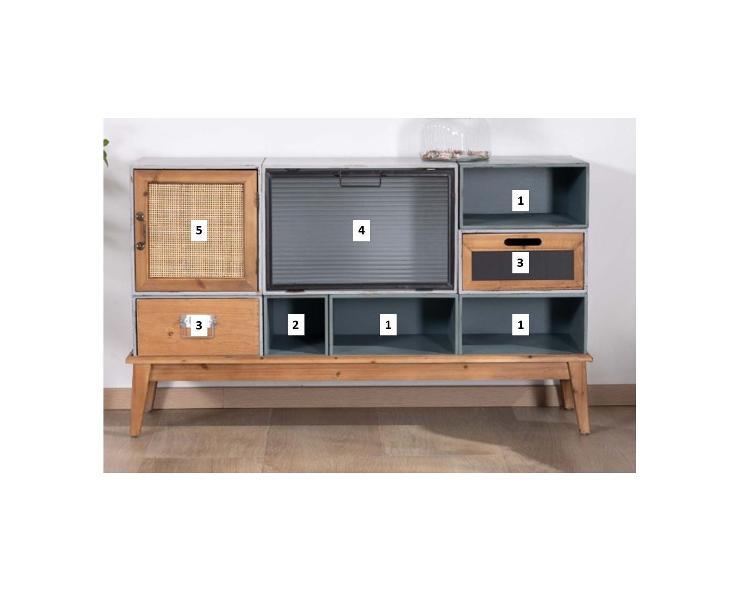 Commode déco modulaire en sapin et façades variées "Mélimélo Indus"