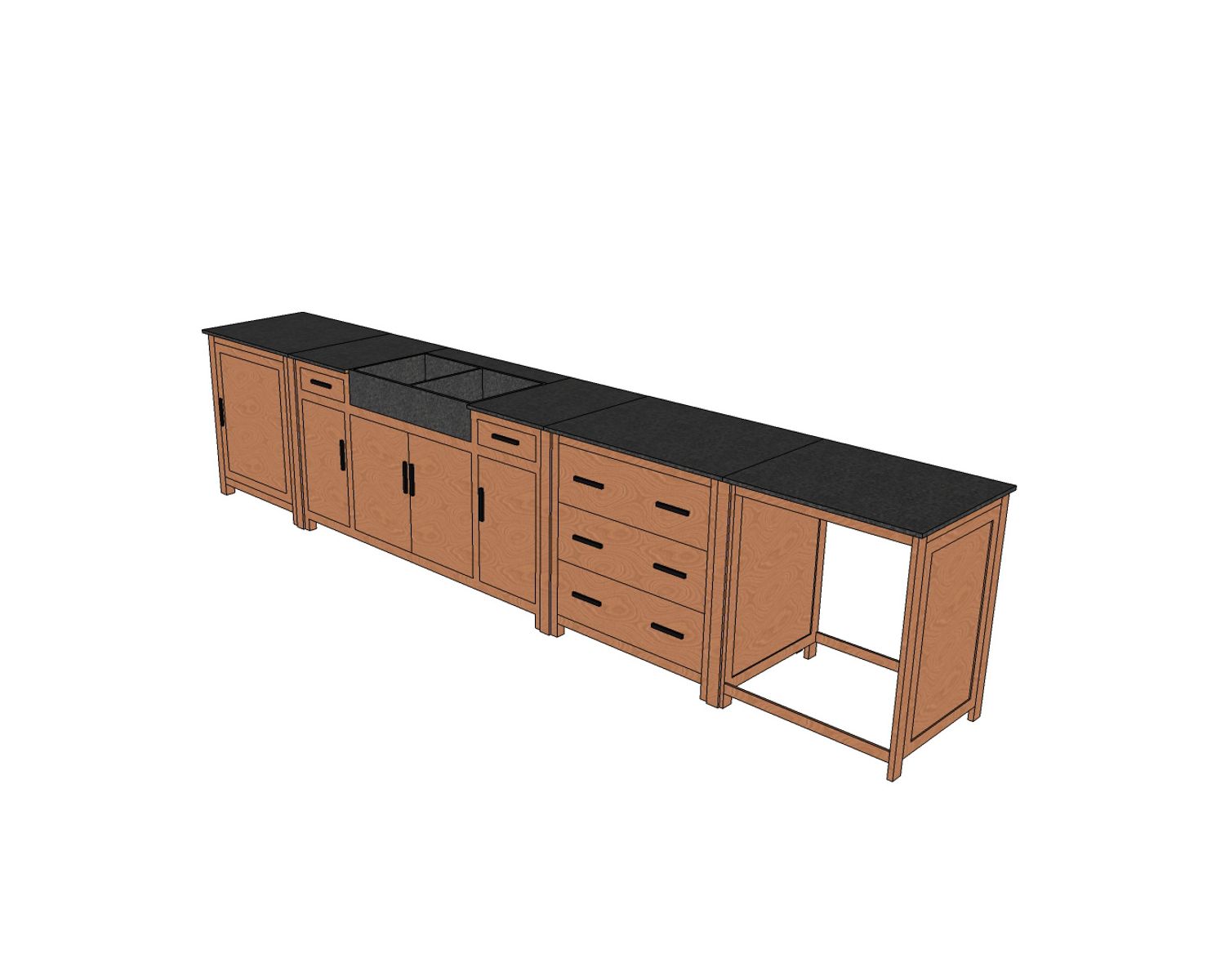 Meuble évier bois massif et pierre 164 cm "Grand Chef"