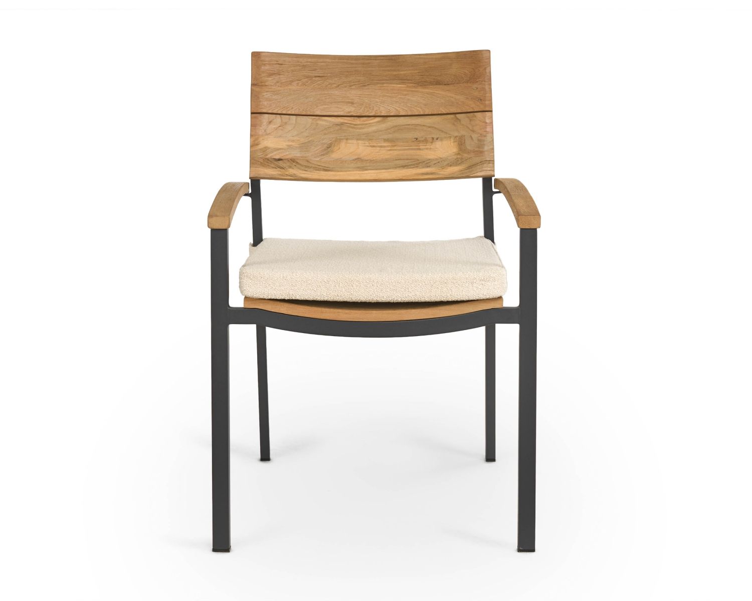 Chaise de jardin haut de gamme en teck et aluminium "Chair'ming" coussin en tissu bouclette écru