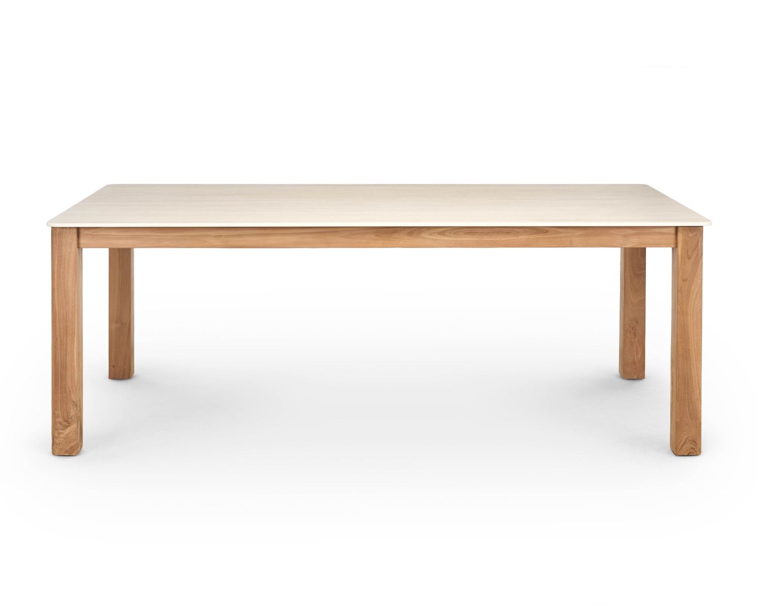 Table à manger 200 cm esprit campagne chic "Arvik" en teck massif et céramique effet travertin