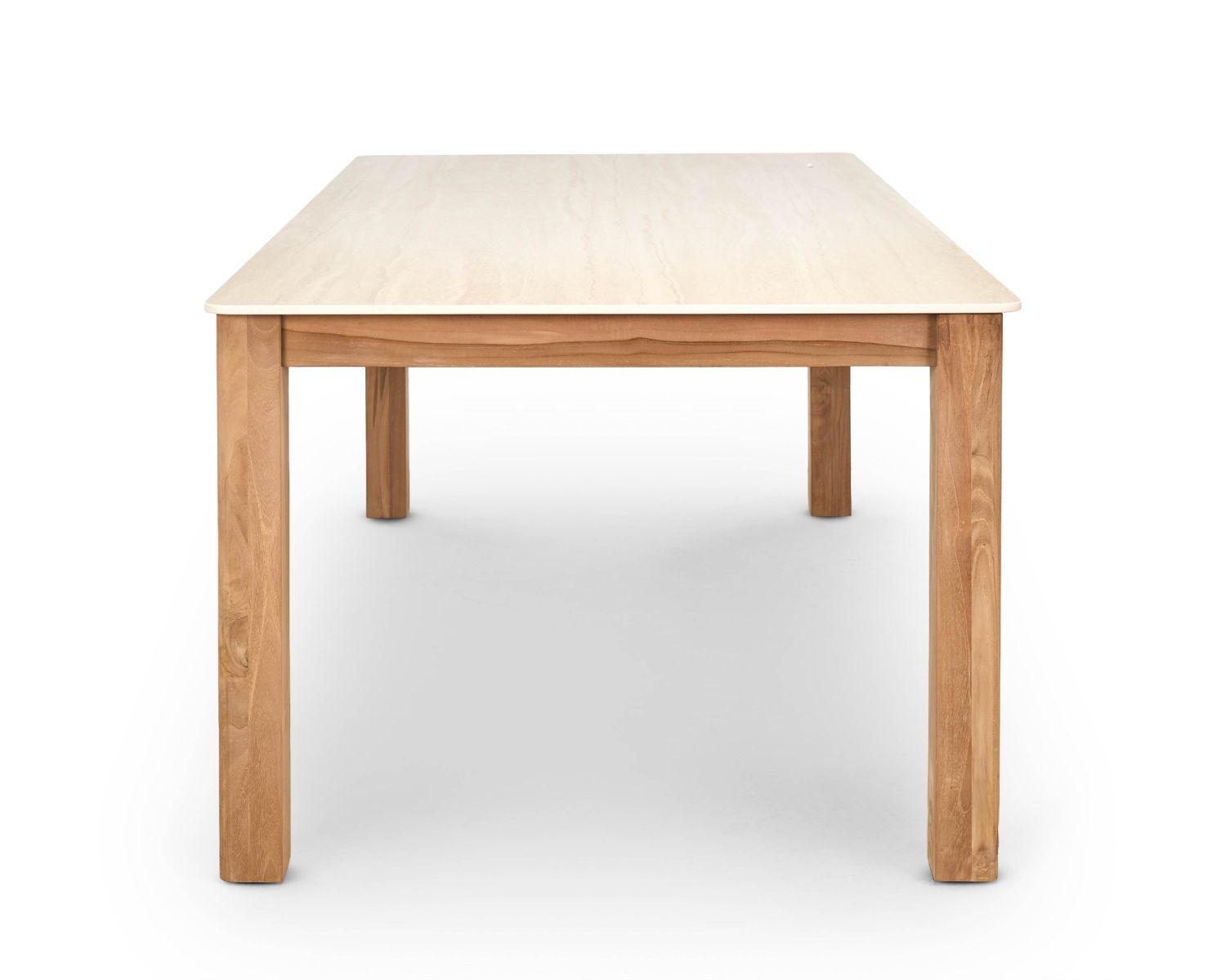 Table à manger 200 cm esprit campagne chic "Arvik" en teck massif et céramique effet travertin
