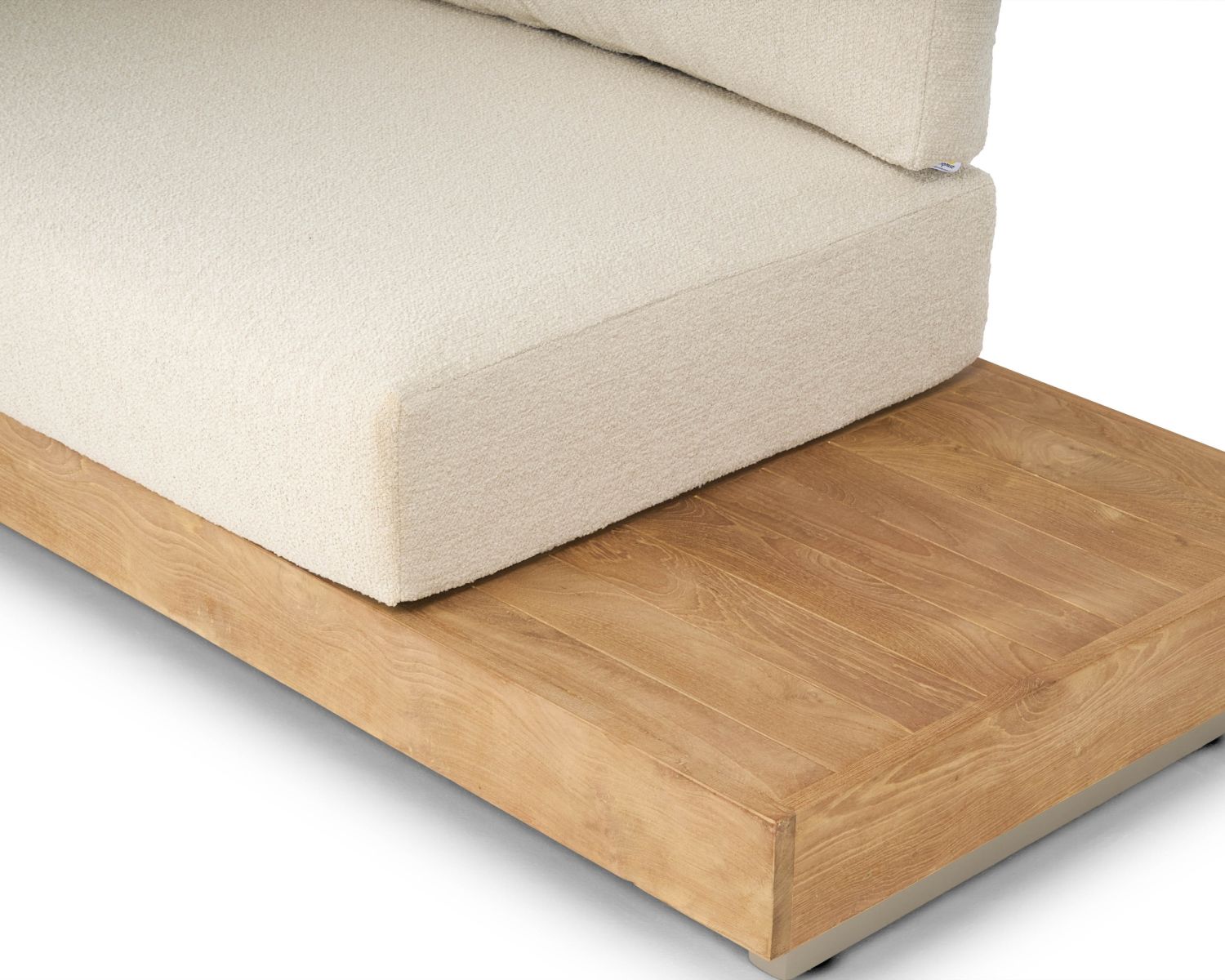 Canapé 2 places intérieur extérieur haut de gamme "Alizé" en teck et tissu bouclette crème