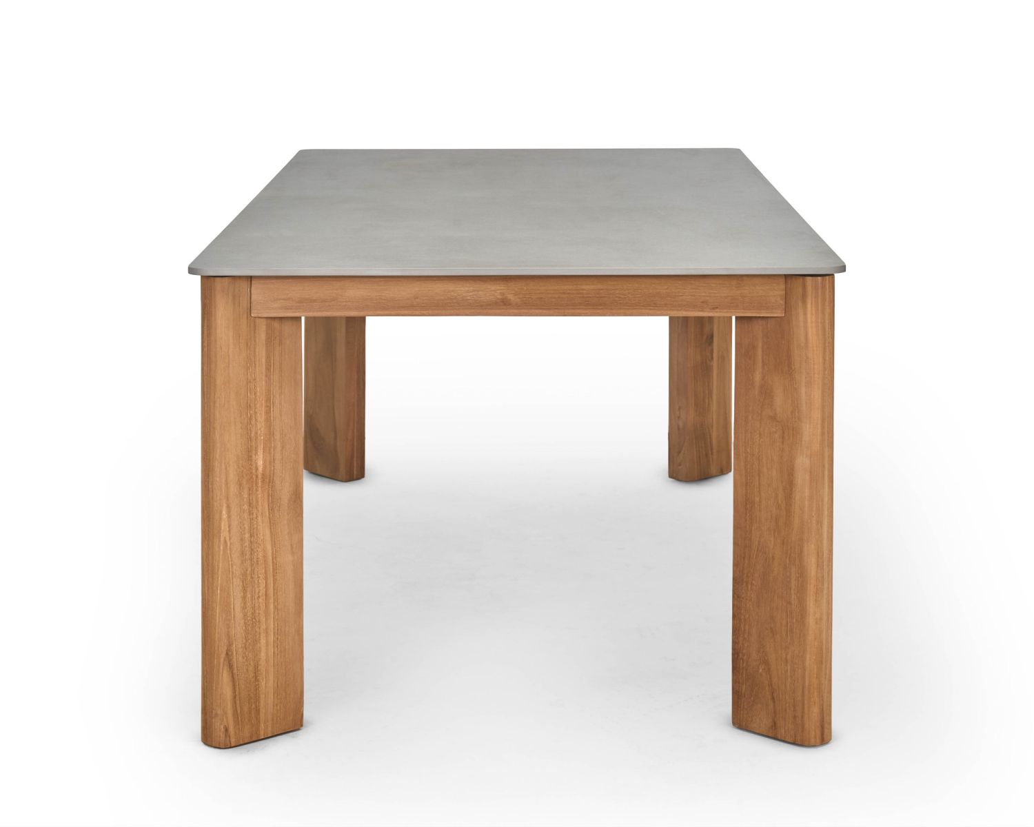 Table de repas 160 cm plateau céramique gris effet béton "Merik" en teck massif