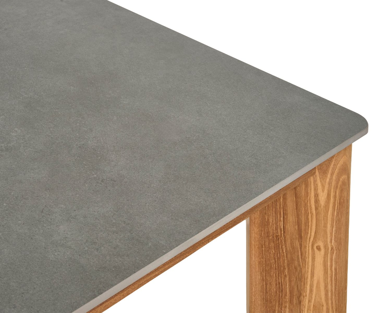 Table de repas 160 cm plateau céramique gris effet béton "Merik" en teck massif