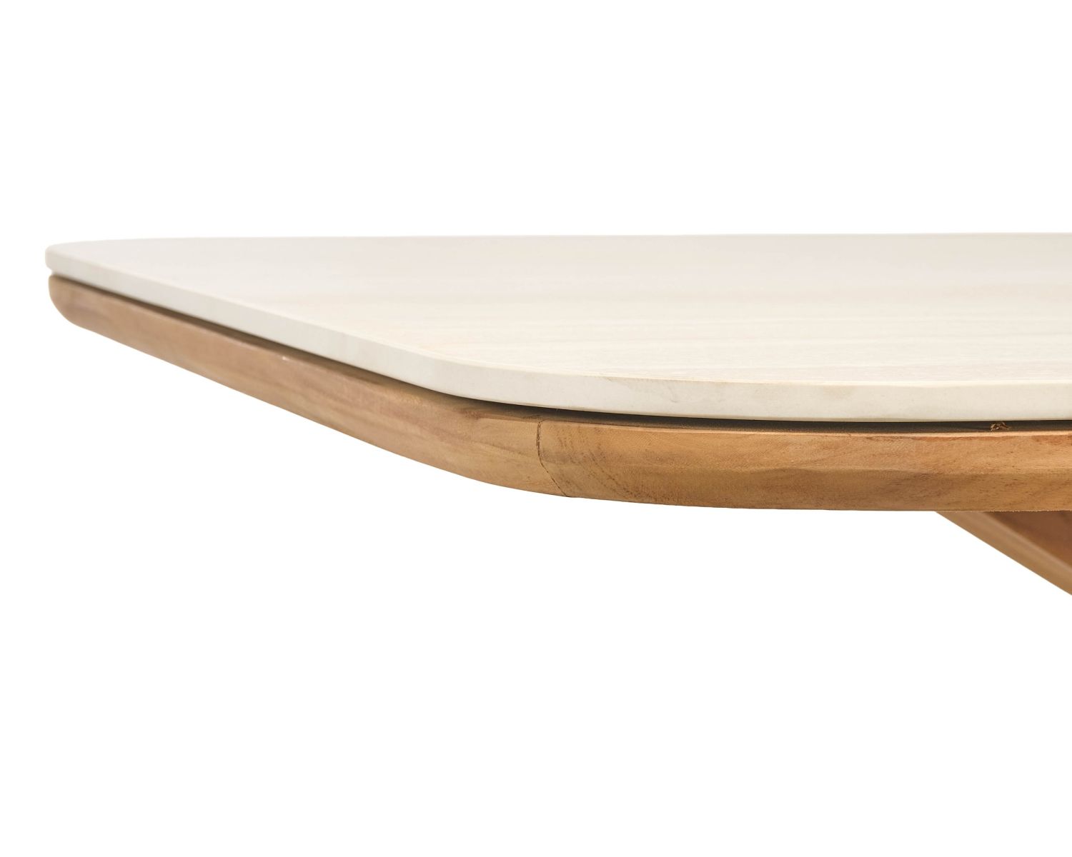 Table de jardin 240 cm en teck massif plateau céramique effet travertin "Avenor" piètement étoile