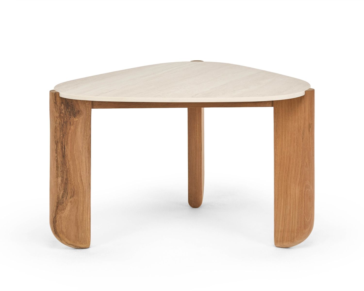 Table basse forme organique en teck massif et plateau céramique effet travertin "Osten"