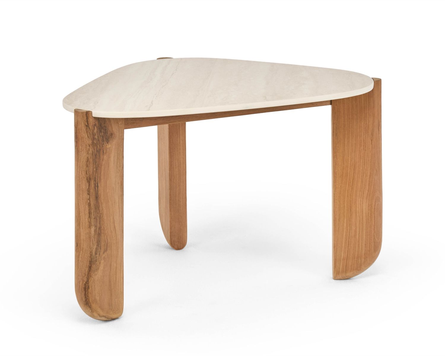 Table basse forme organique en teck massif et plateau céramique effet travertin "Osten"