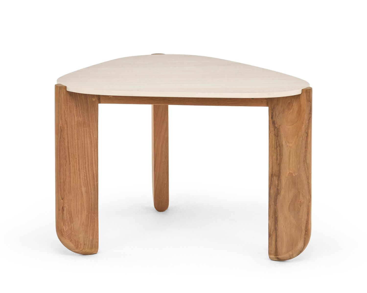 Table basse forme organique en teck massif et plateau céramique effet travertin "Osten"