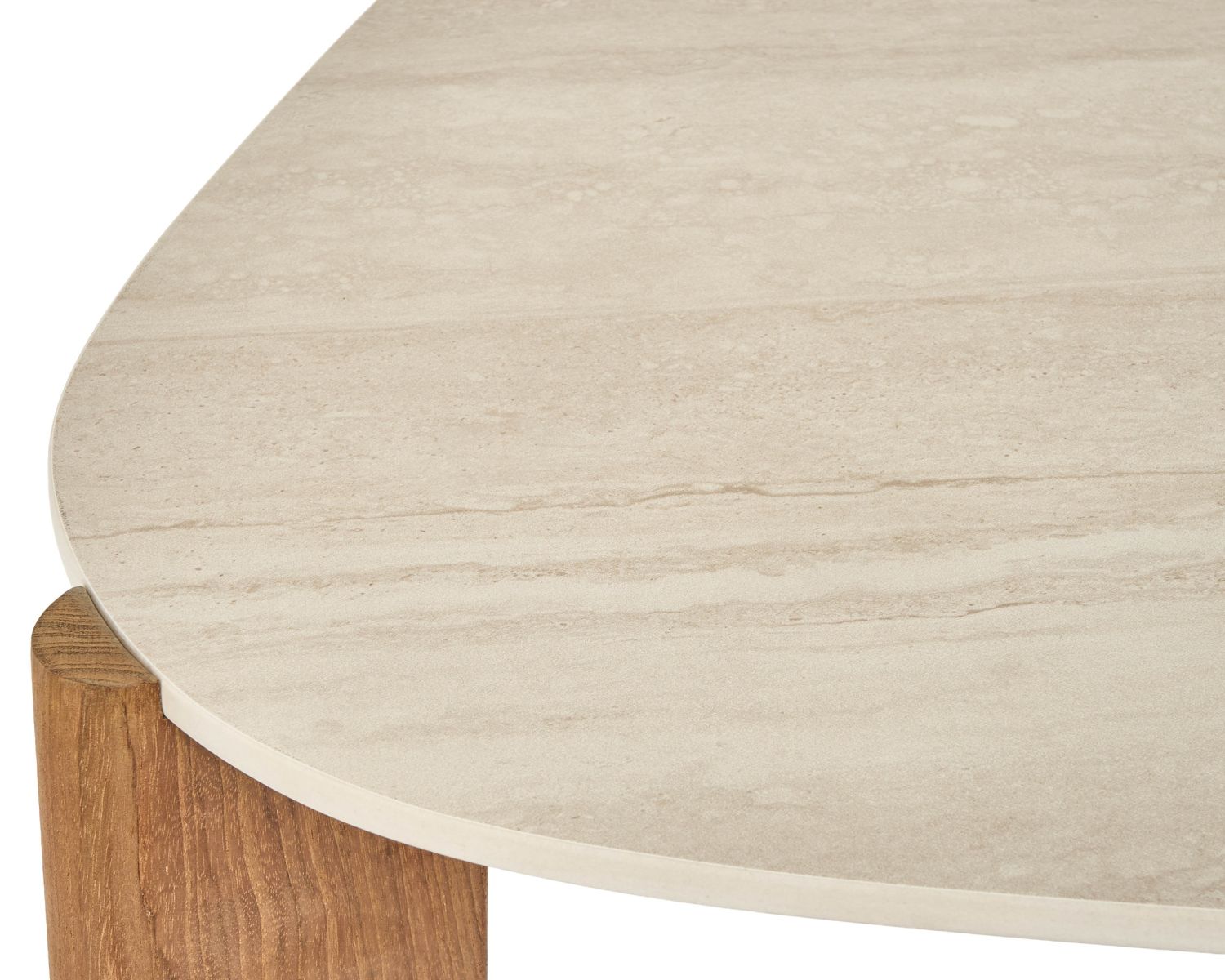 Table basse forme organique en teck massif et plateau céramique effet travertin "Osten"
